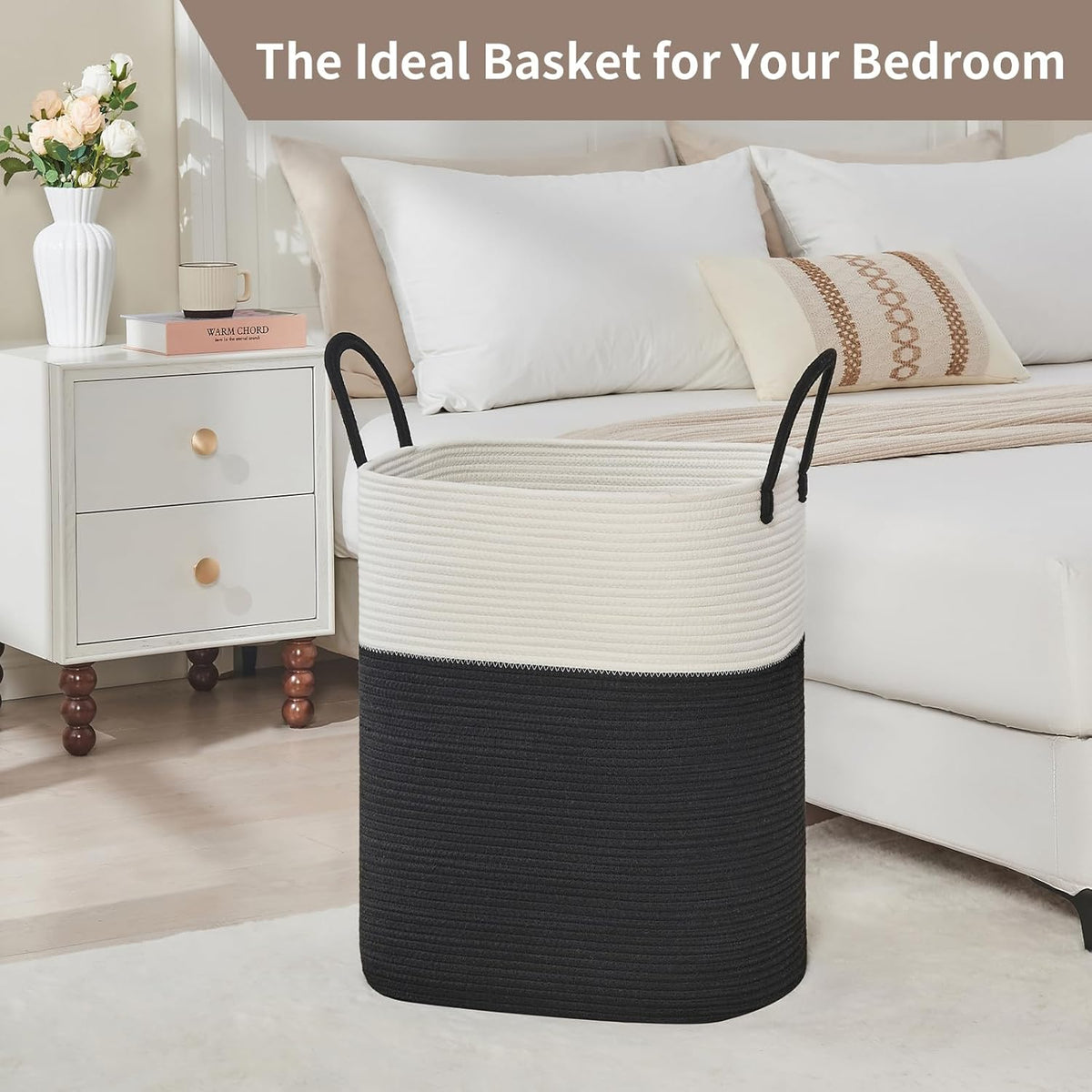Laundry Basket with Handles - Blanket Basket & Hampers for Bedroom Aesthetic, Laundry Hamper &