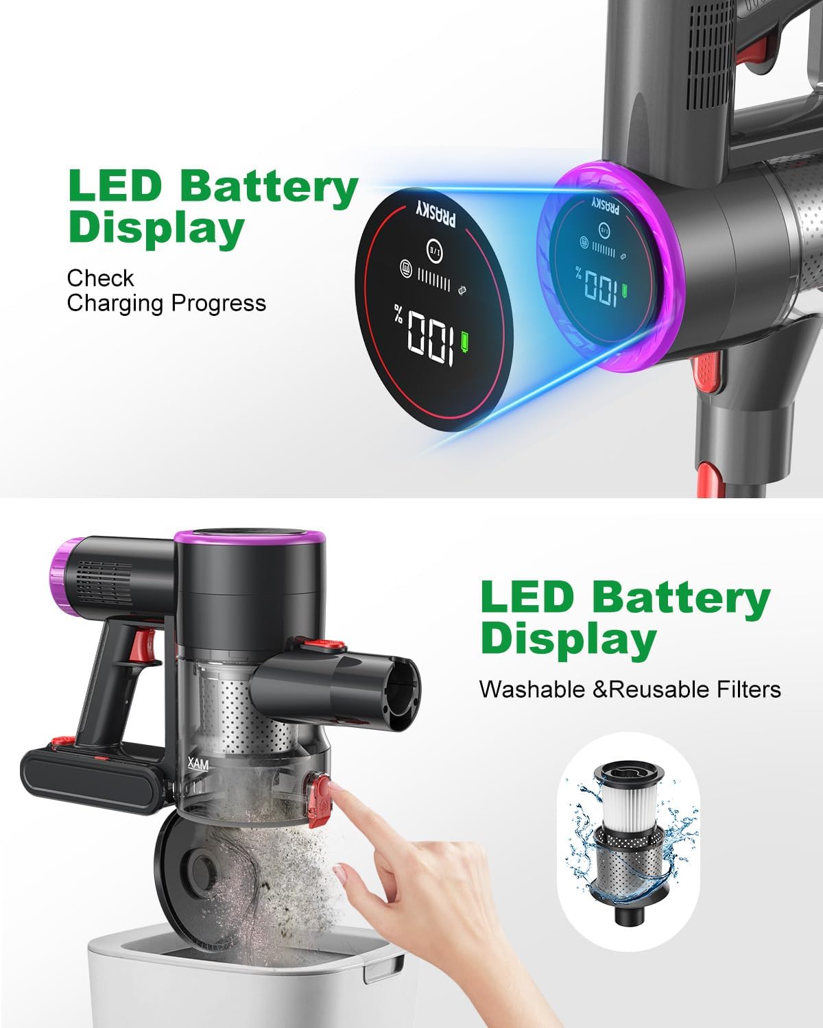 Cordless Vacuum Cleaner Bendable 6-in-1 Stick Vacuum — Lightweight with 45mins Runtime, LED Display