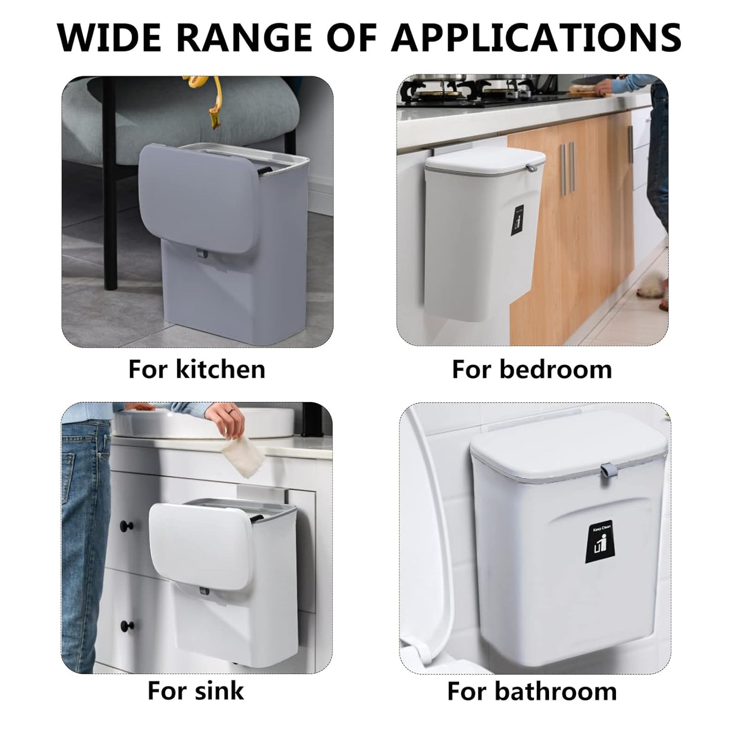 TOPROAD Kitchen Hanging Trash Can, 2.4 Gallon Wall Mounted Counter Waste Compost Bin, Small Garbage