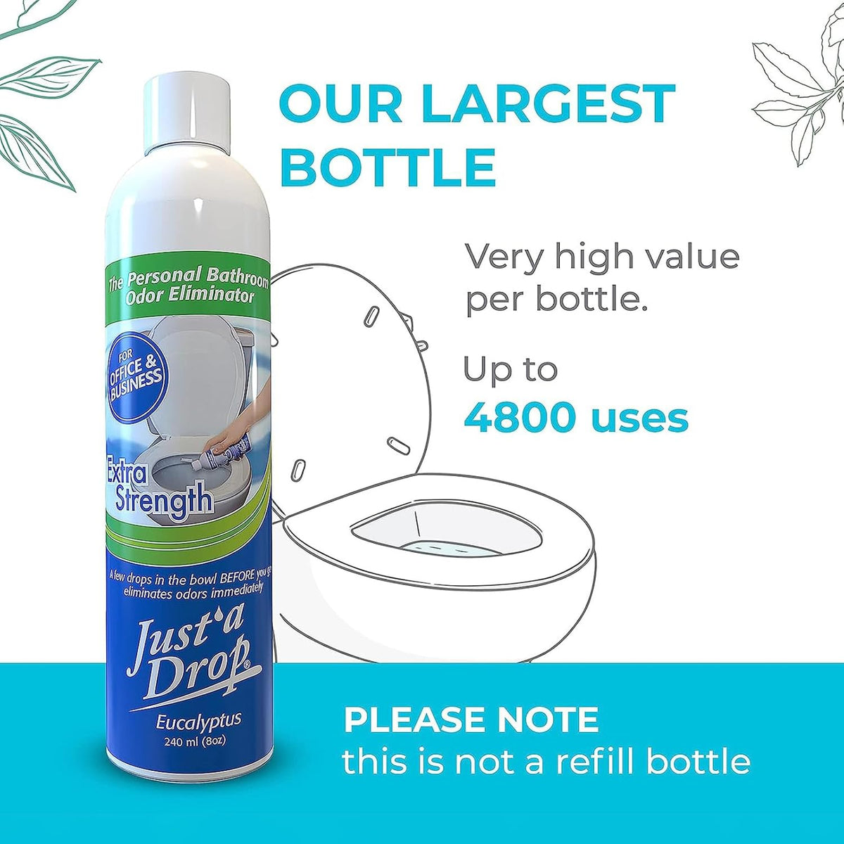Prelam Just a Drop Odor Eliminator Refill Bottle - Long-Lasting and Eco-Friendly Formula - Leaves