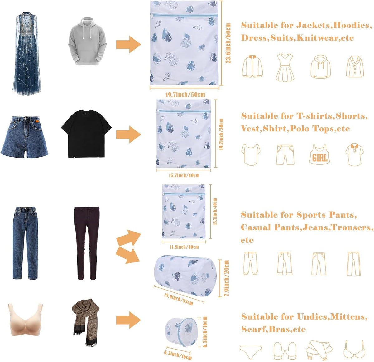 Durable Laundry Bag, Mesh Laundry Bags with Premium Zipper, 5 Pack Washing Machine Wash Bags for