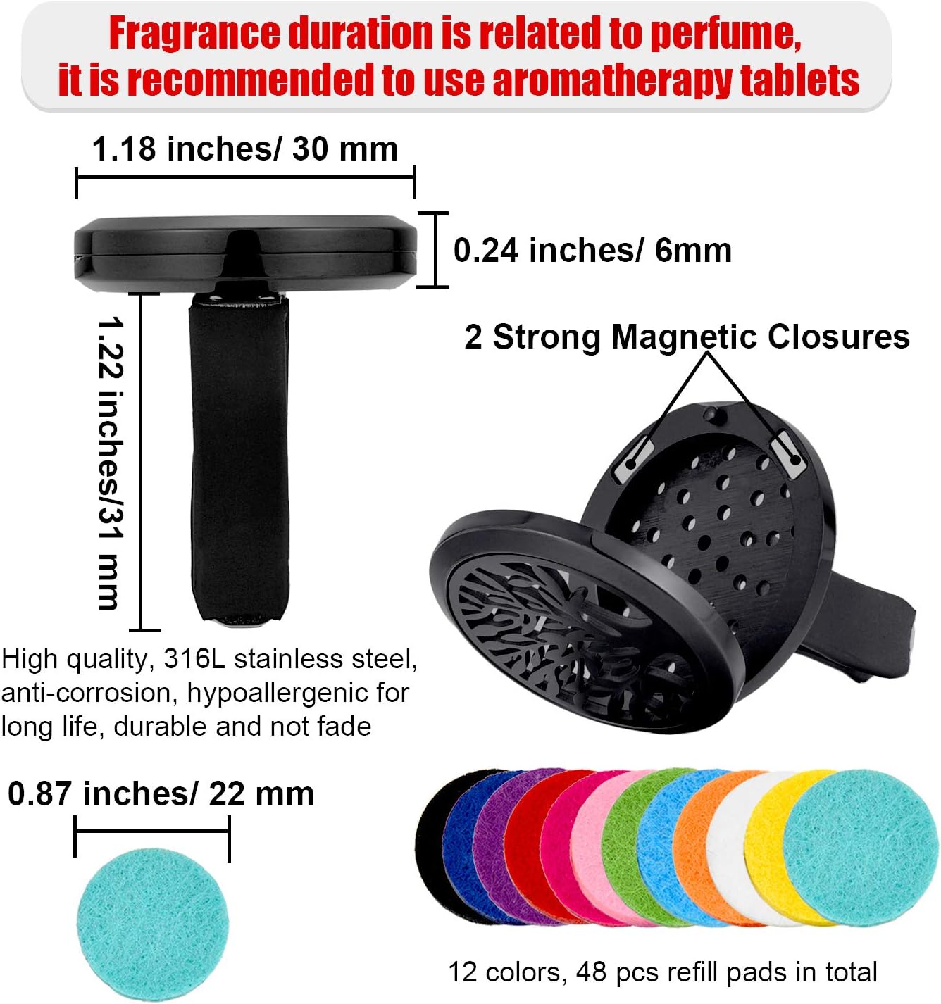 2 Pieces 316L Stainless Steel Car Aromatherapy Essential Oil Diffuser Air Freshener Vent Clip