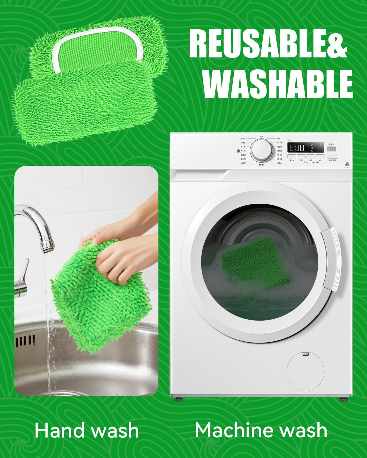 Reusable Microfiber Mop Pads Compatible with Swiffer Sweeper Mop, Wet Pads Refill, Chenille Dry
