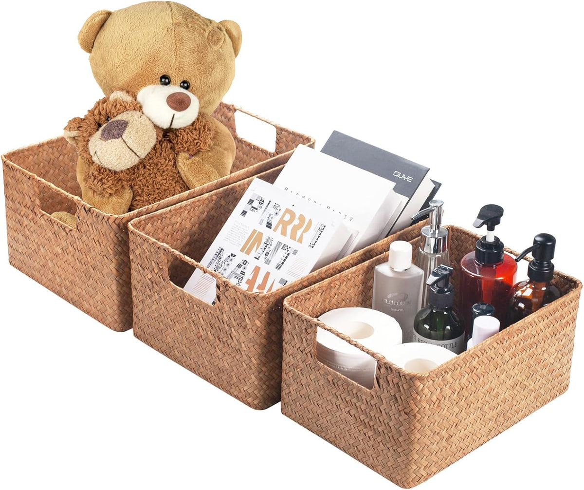 YANGQIHOME Wicker Baskets, [Set of 3] Woven Baskets for Storage, Seagrass Storage Baskets for