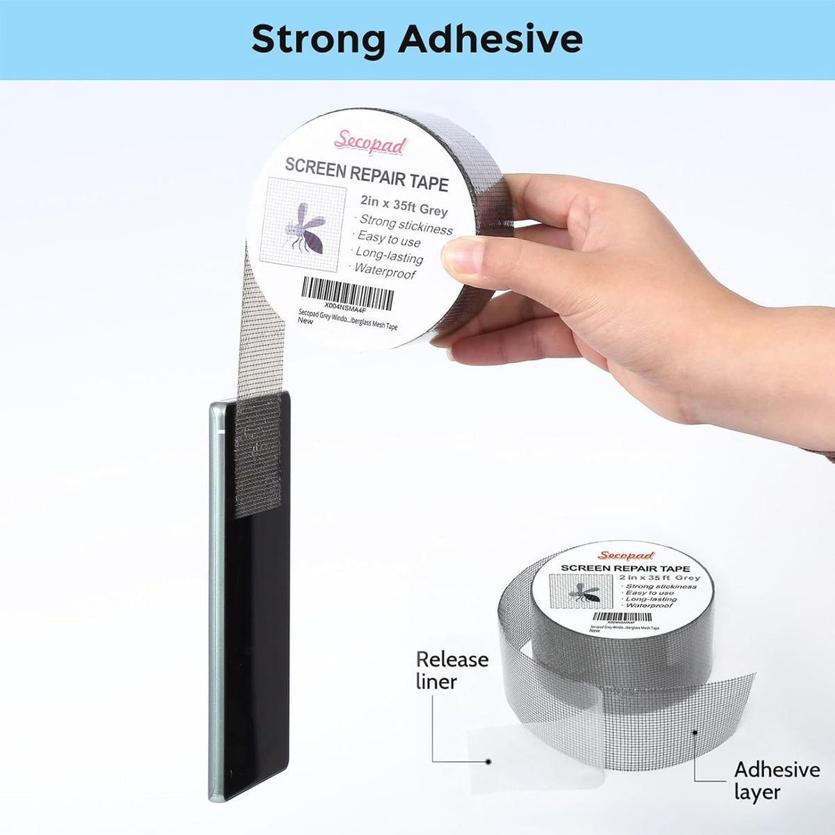Grey Window Screen Repair Tape, 2IN X 35FT (420IN) Screen Repair Kit for Windows or Doors, Strong