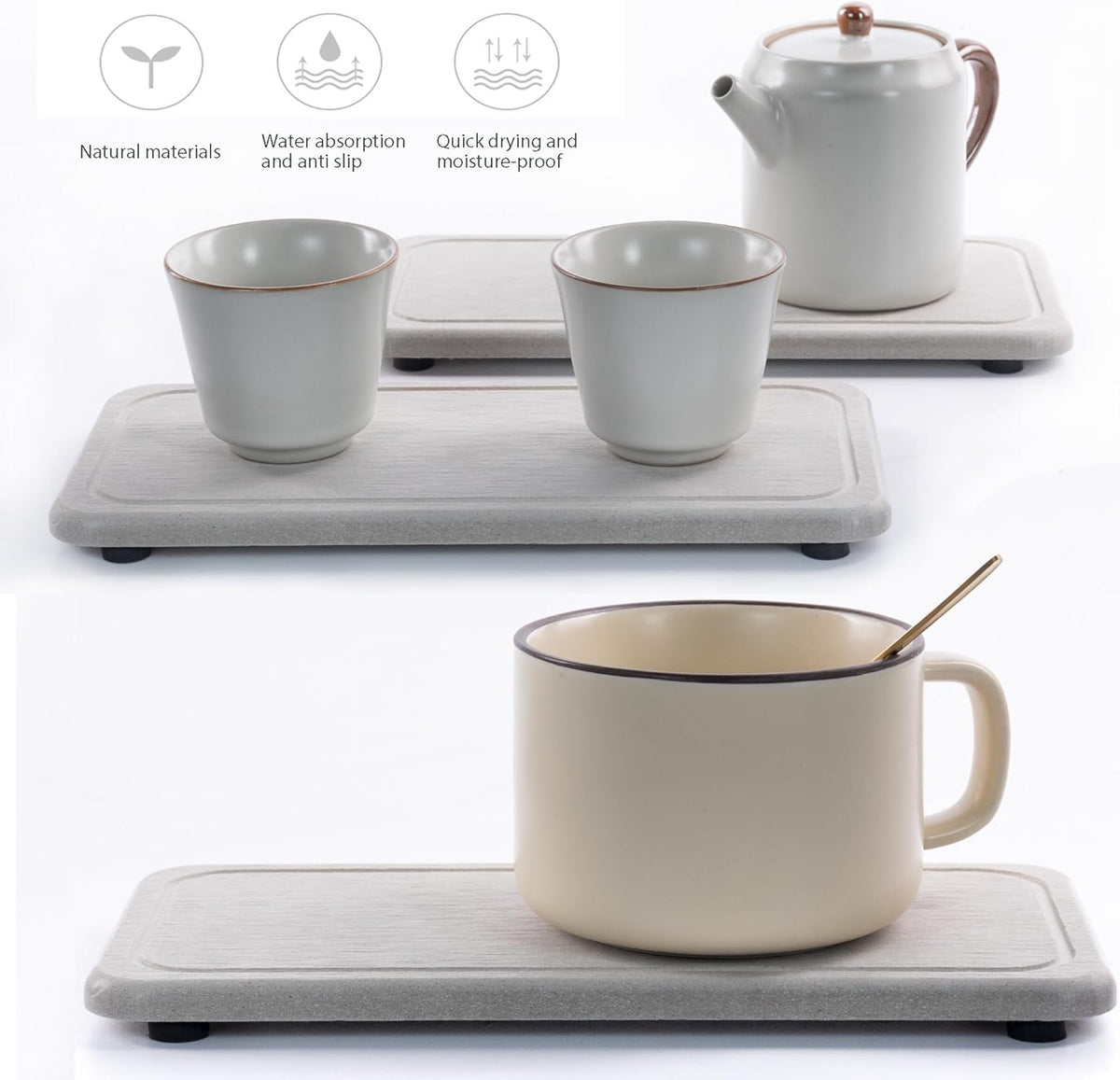 2 Pcs Water Absorbing Stone Trays, Kitchen/Bathroom Sink Soap Dish, Diatomite Tray Used for Hand