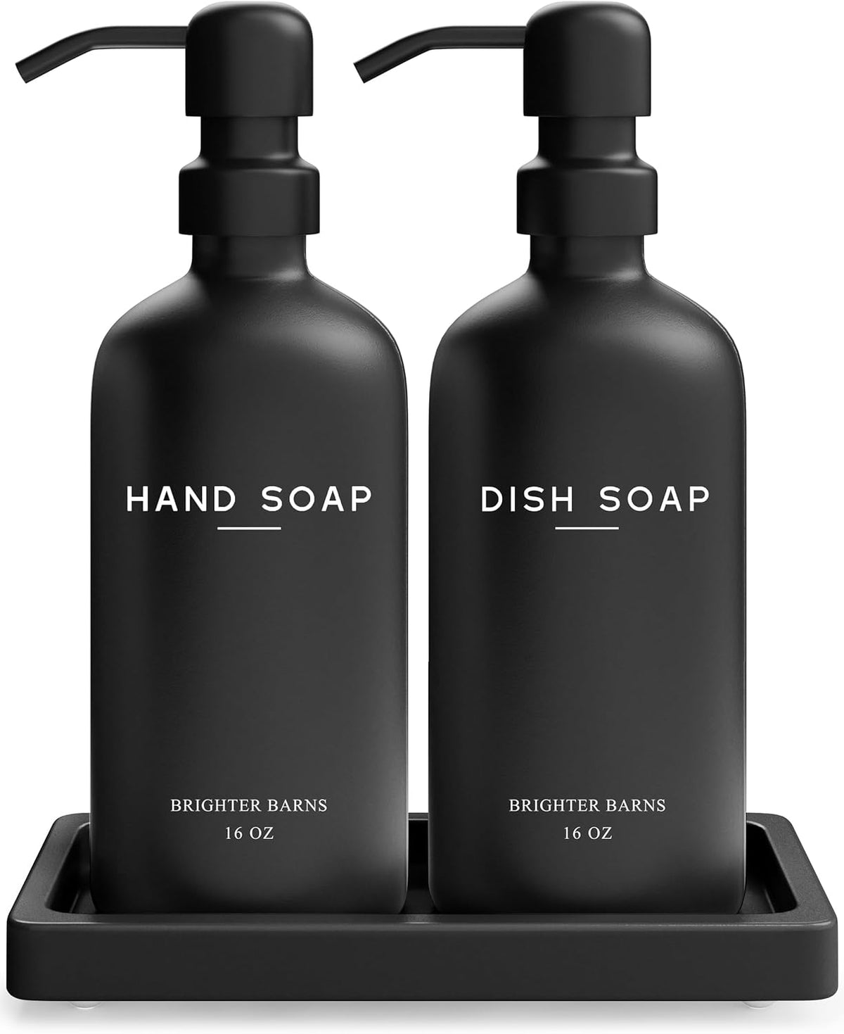 Black Glass Hand and Dish Soap Dispenser Set by Brighter Barns - Kitchen Soap Dispenser Set with
