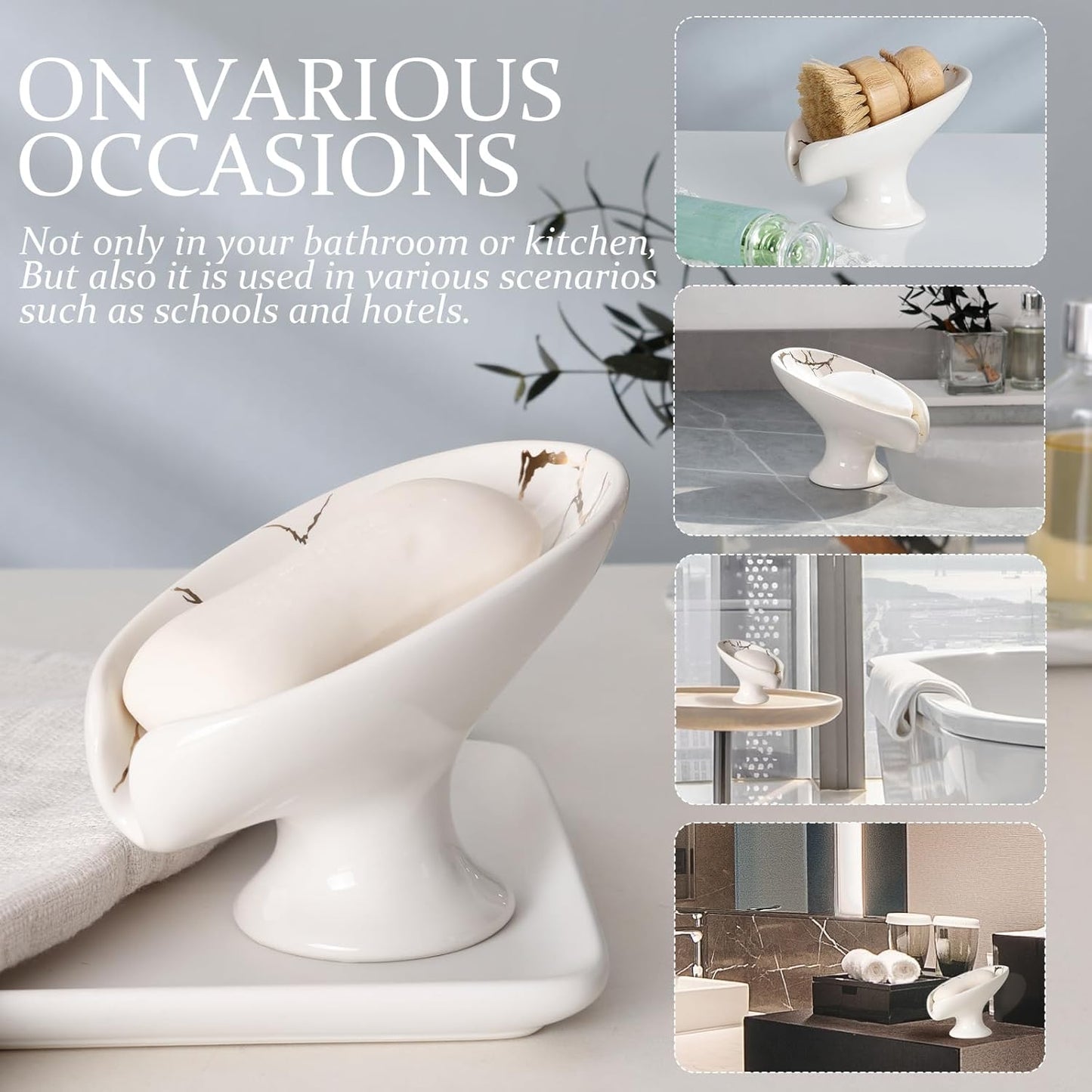 Soap Dish, Soap Holder Self Draining Leaf Shape Soap Dishes, Ceramic Drain Soap Dish for Sink