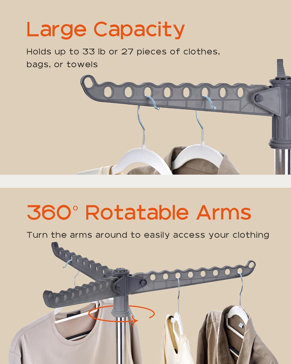 Clothes Drying Rack Foldable, 59 inch Tripod Laundry Drying Rack Indoor with Rotating Clothes Rail