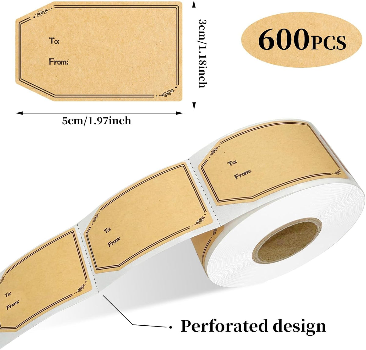 Kraft Gift Tag Stickers, 1.18" x 2" Christmas Gift Tags Stickers, Brown Kraft to and from Gifts