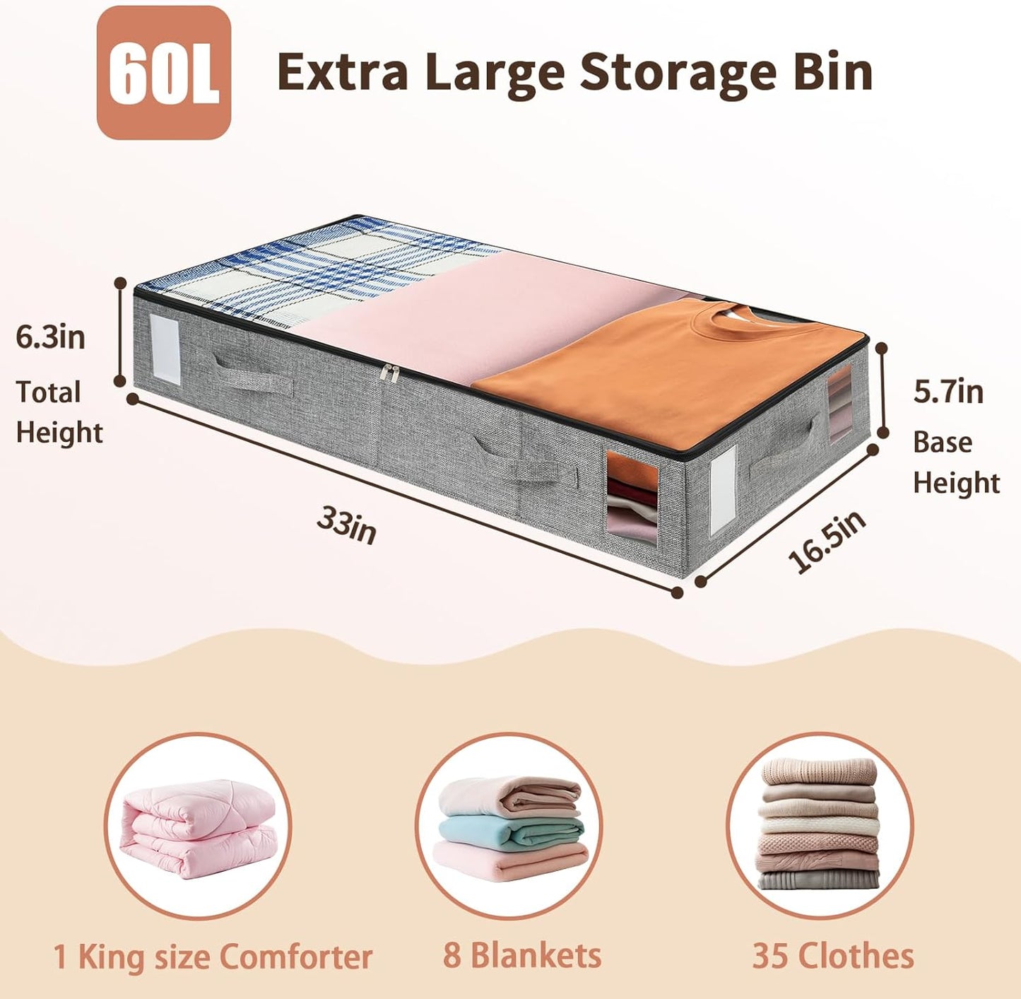 combocube 4 Pack Under Bed Storage Containers, Stackable Closet Organizers and Storage Bins with