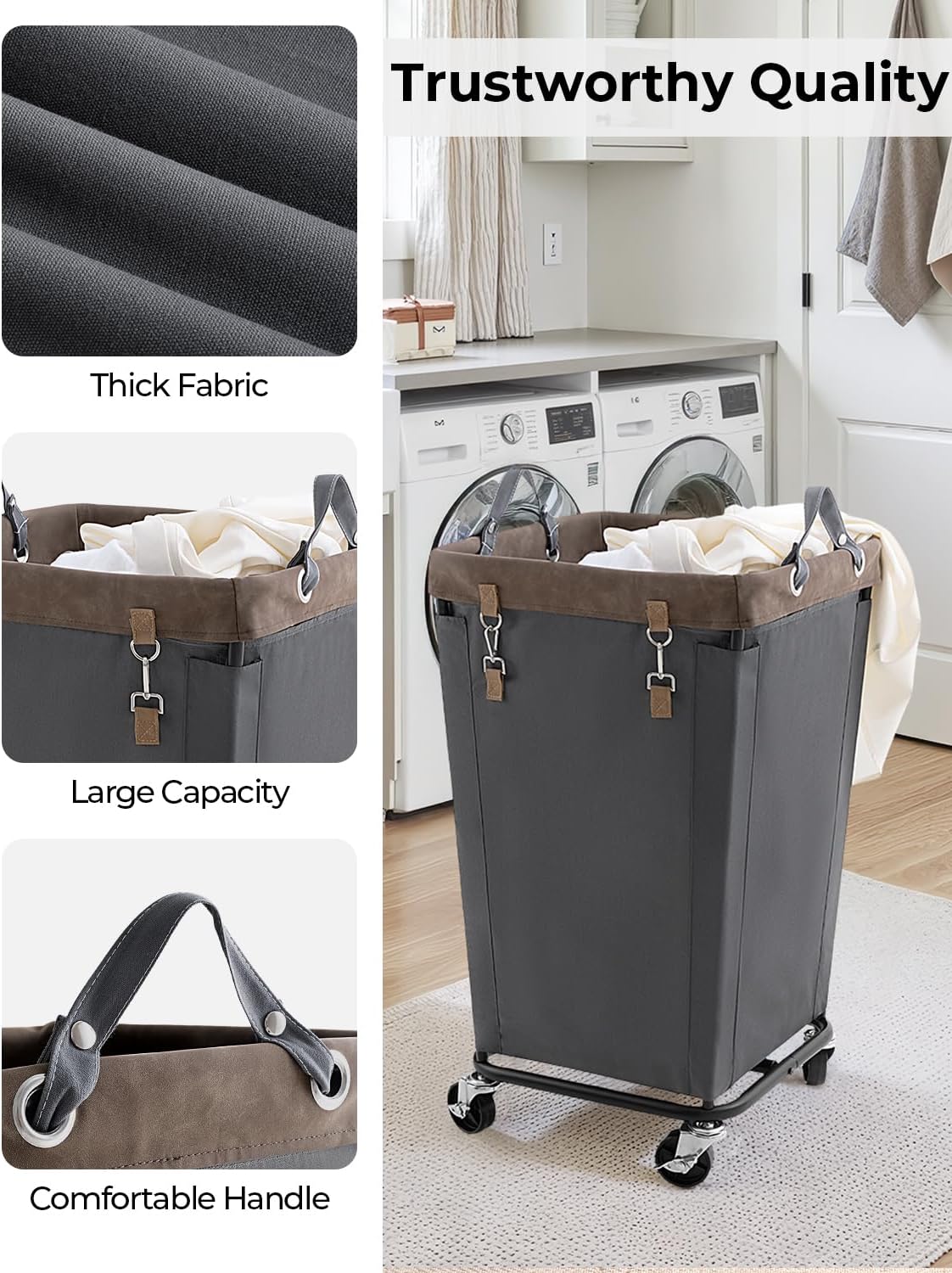 StorageWorks 160L Laundry Basket with Wheels, Large Rolling Hampers for Clothing Organizer, Dirty