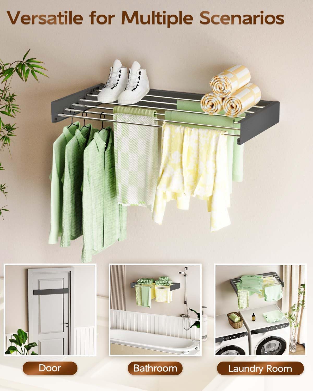Wall Mounted Clothes Drying Rack 40", Foldable Wall Mount Laundry Rack Folding Indoor, Drying Rack