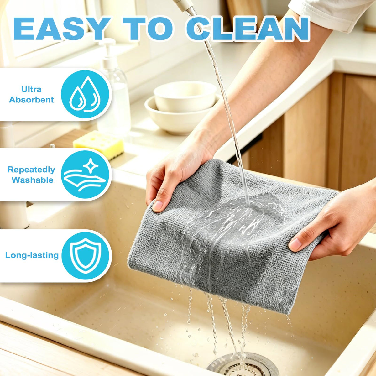 Puomue 55 Pack Microfiber Cleaning Cloth Roll, Tear Away Reusable Paper Towels, 11" X 9", Ultra
