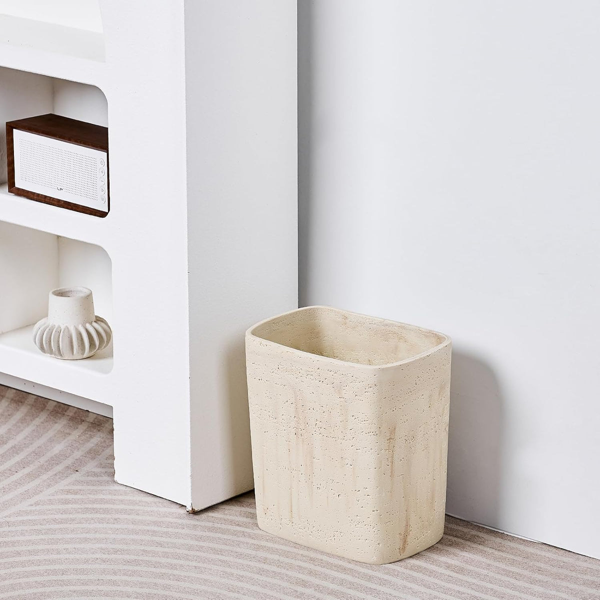 Polytree Natural Travertine Textures Bathroom Trash Can 1.8 Gallon(7 Liter) Small Kitchen Garbage
