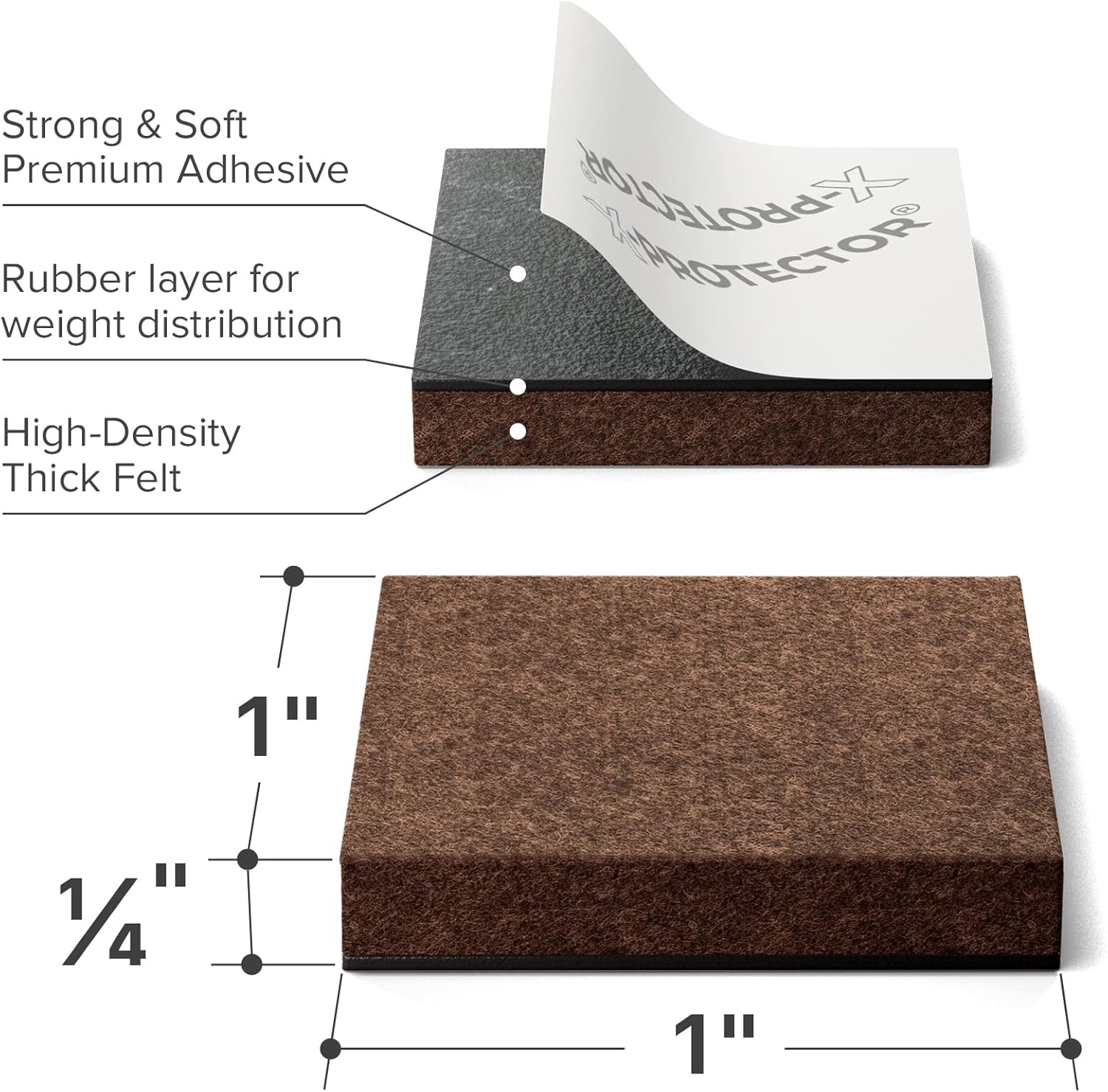 24 Heavy-Duty Felt Furniture Pads 1” 1/4” Thick X-Protector! Square Felt Pads for Furniture Feet