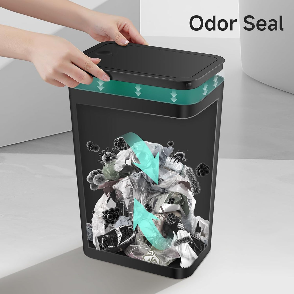 TIPGO Bathroom Trash Can with Lid, 4 Gallon / 15 Liter Small Garbage Can, Press Top Bin, Plastic