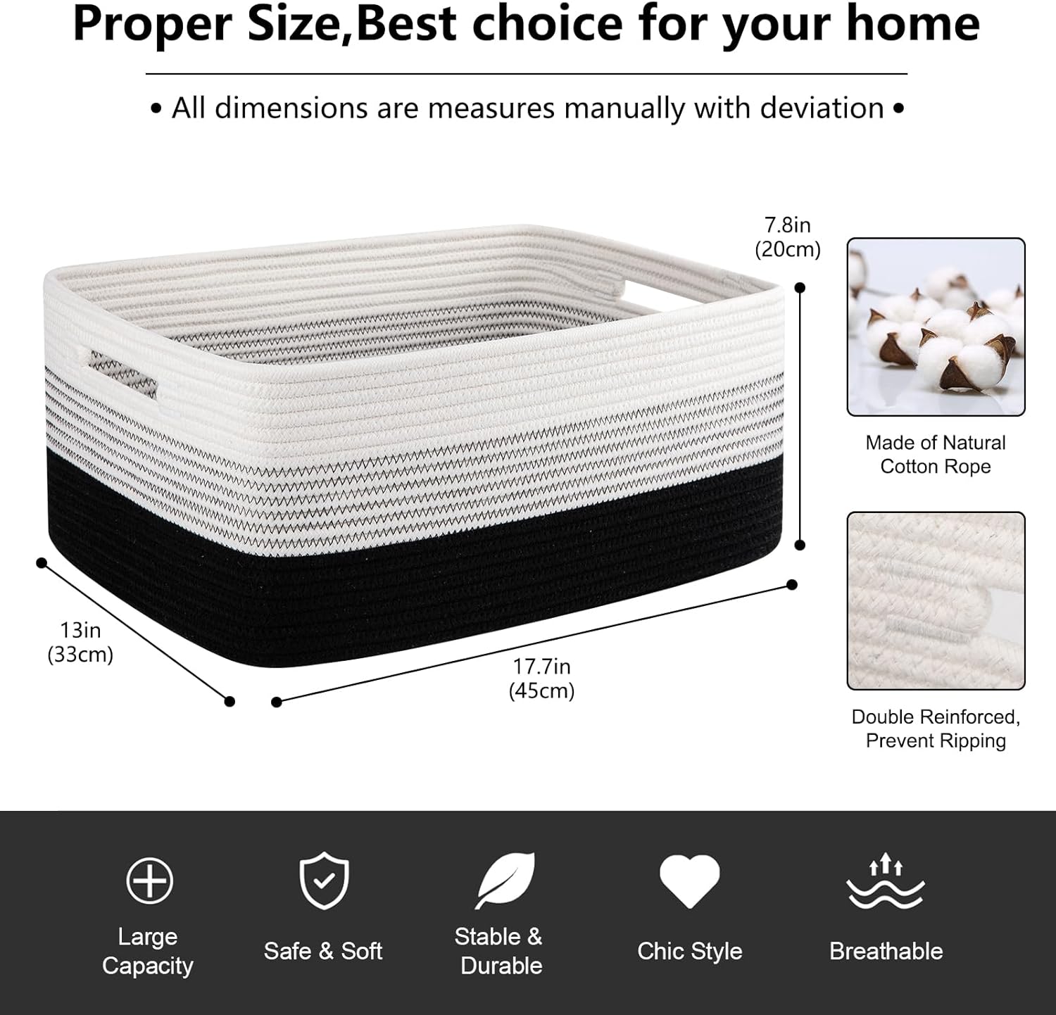 Large Storage Basket for Organizing, Woven Rope Basket for Shelves, Closet Organizer Bins for