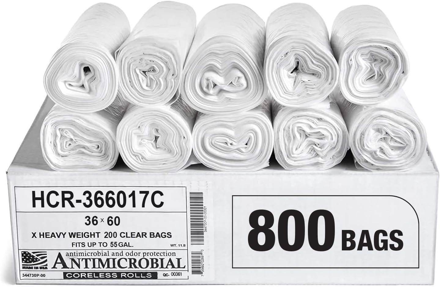 Aluf Plastics High Density Trash Bags, 55 Gallon, 800 Count, 17 Micron (eq), 36" x 60", Clear, for