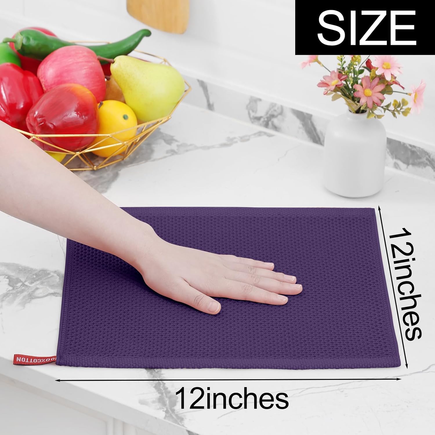 Homaxy 100% Cotton Waffle Weave Kitchen Dish Cloths, Ultra Soft Absorbent Quick Drying Dish Towels