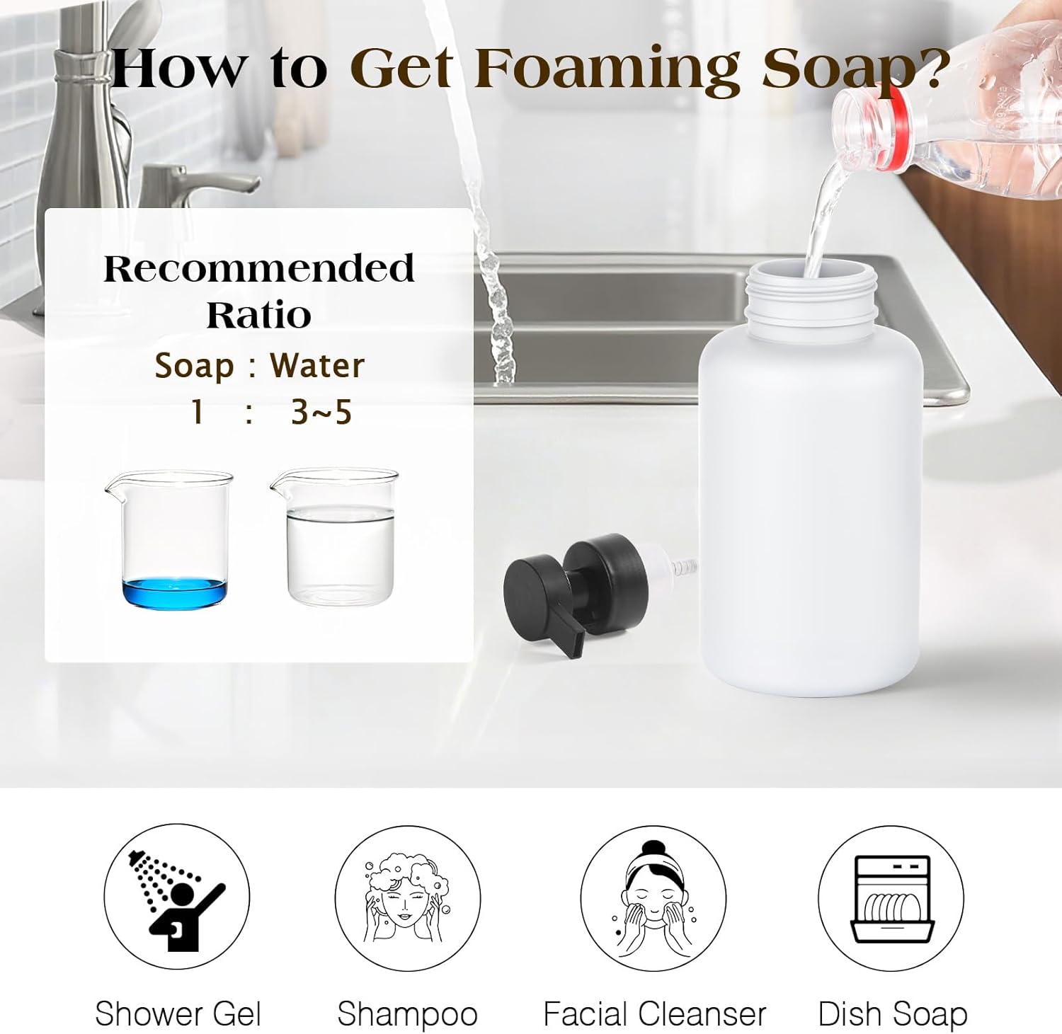 Luxspire Foaming Soap Dispenser, Glass Foam Pump Soap Dispenser, Non-Slip Hand Soap Container with