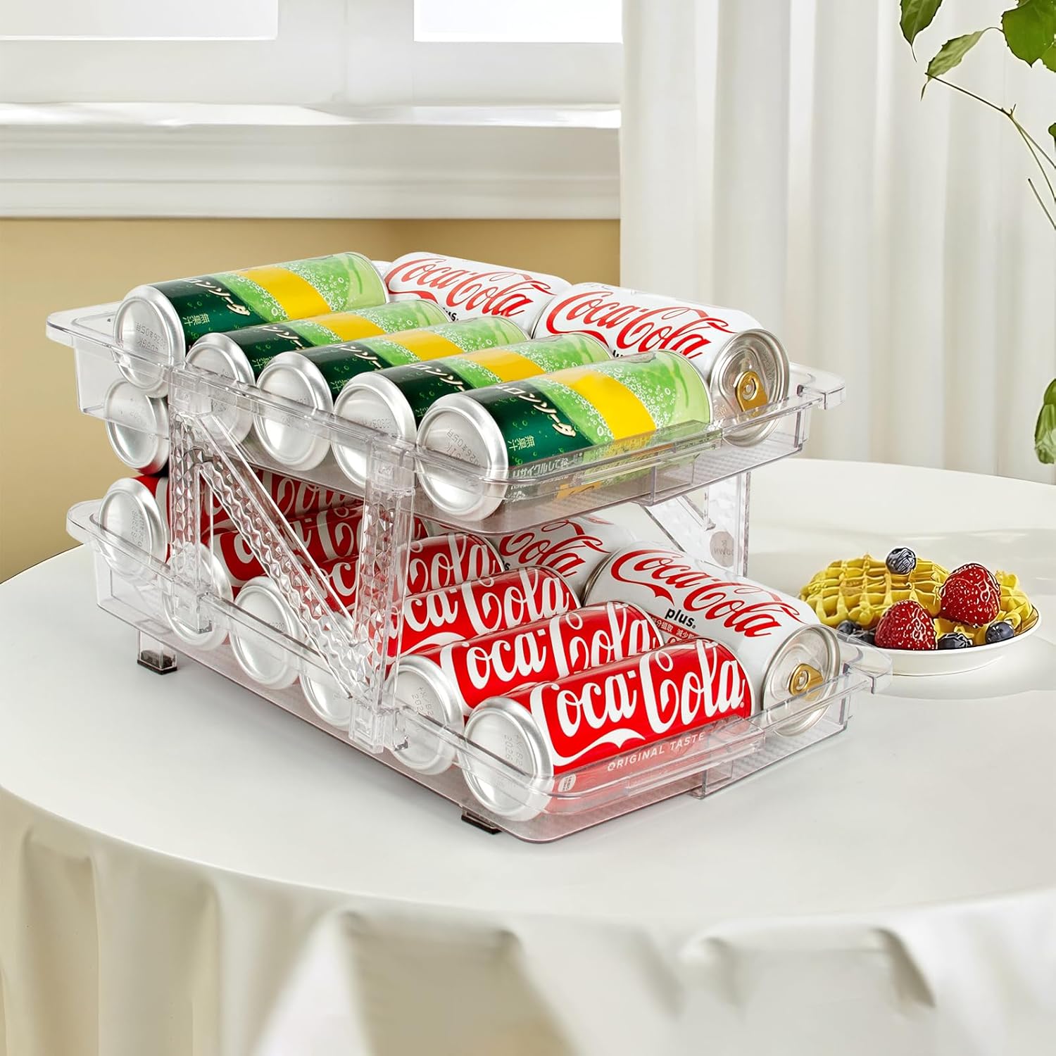 2 Pack Drink Organizer for Refrigerator, Soda Can Dispenser, Adjustable Width Canned Food Pop Cans