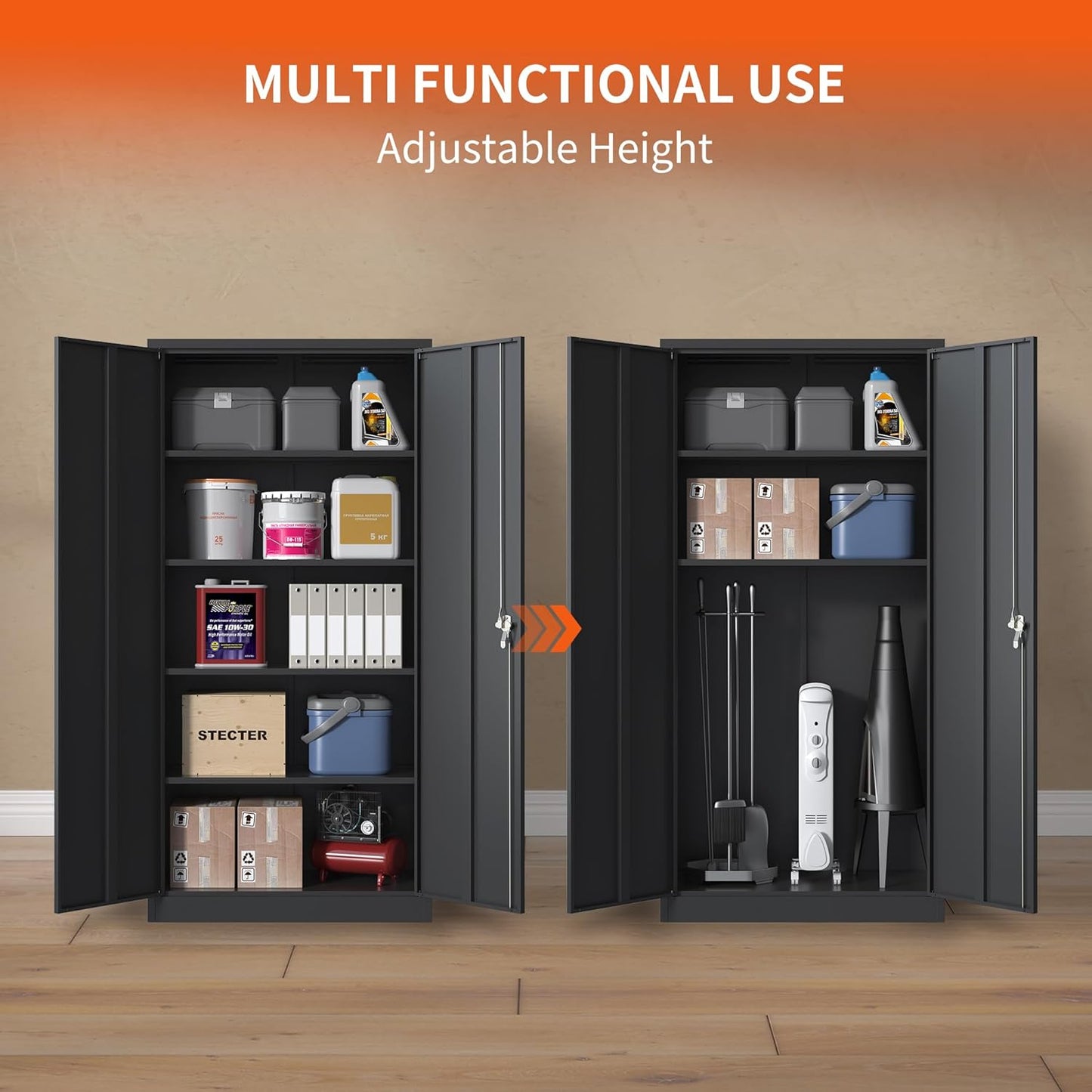 72'' Garage Storage Cabinet, Lockable Storage Cabinet with Adjustable Shelves, Steel Tool Cabinets