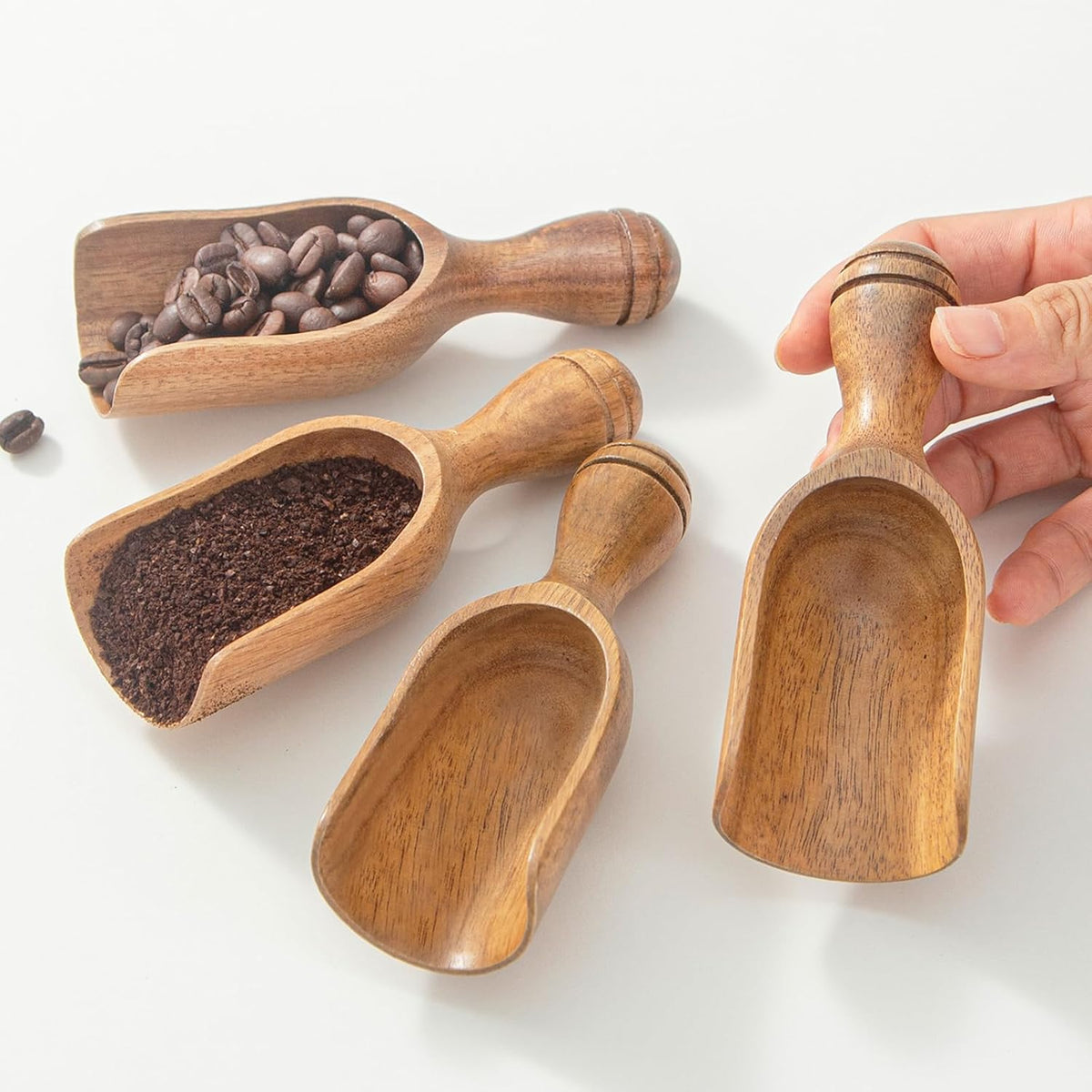 Wooden Scoops for Canisters 4PCS Wooden Scoop for Jars 4.9″Med-size Acacia Measuring Spoon for