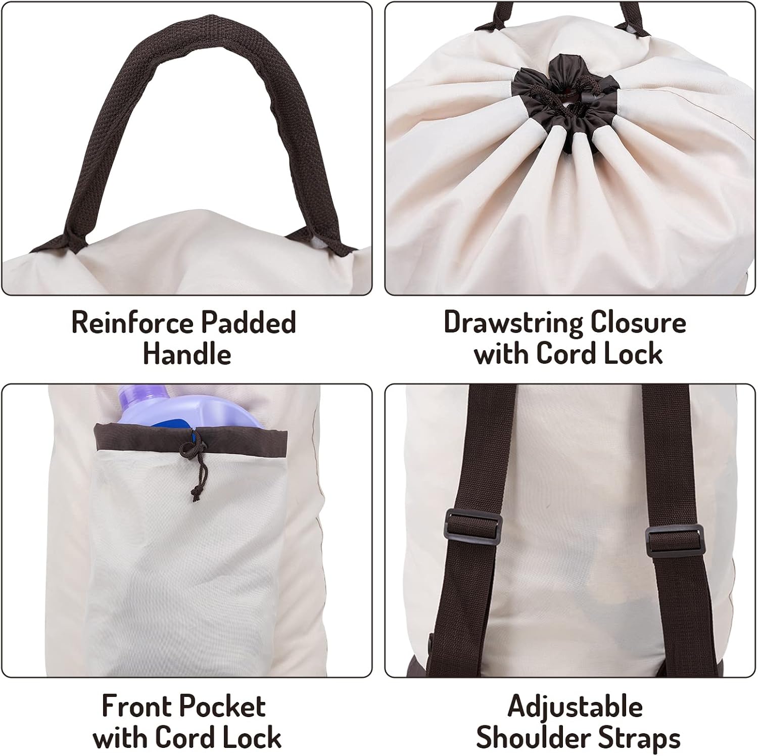 Laundry Bag Backpack with Shoulder Straps and Detergent Holder Clothes, Travel Laundry Backpack Bag