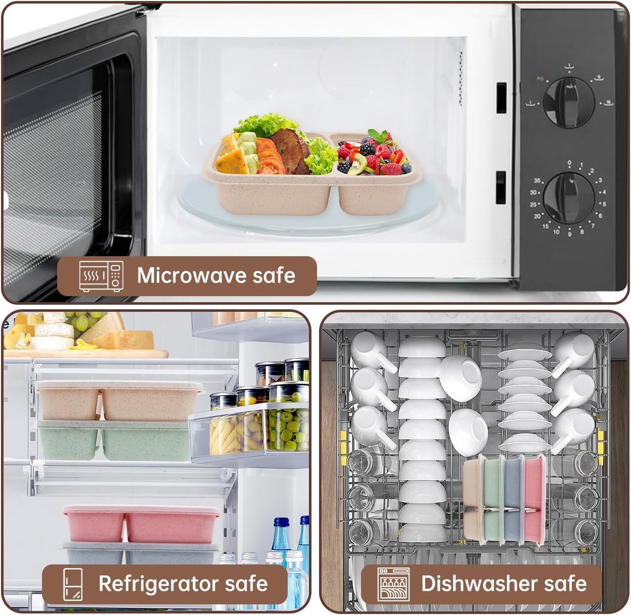 4 pack Bento Lunch Box, 2 Compartments Meal-Prep Containers with Lids, Microwave & Dishwasher Safe