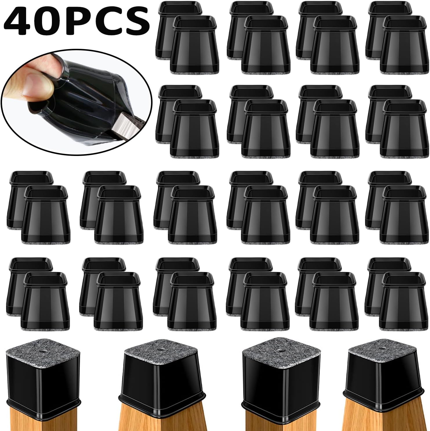 BUMACO Chair Leg Floor Protectors Square Chair Leg Protectors for Hardwood Floors 40Pcs Silicone