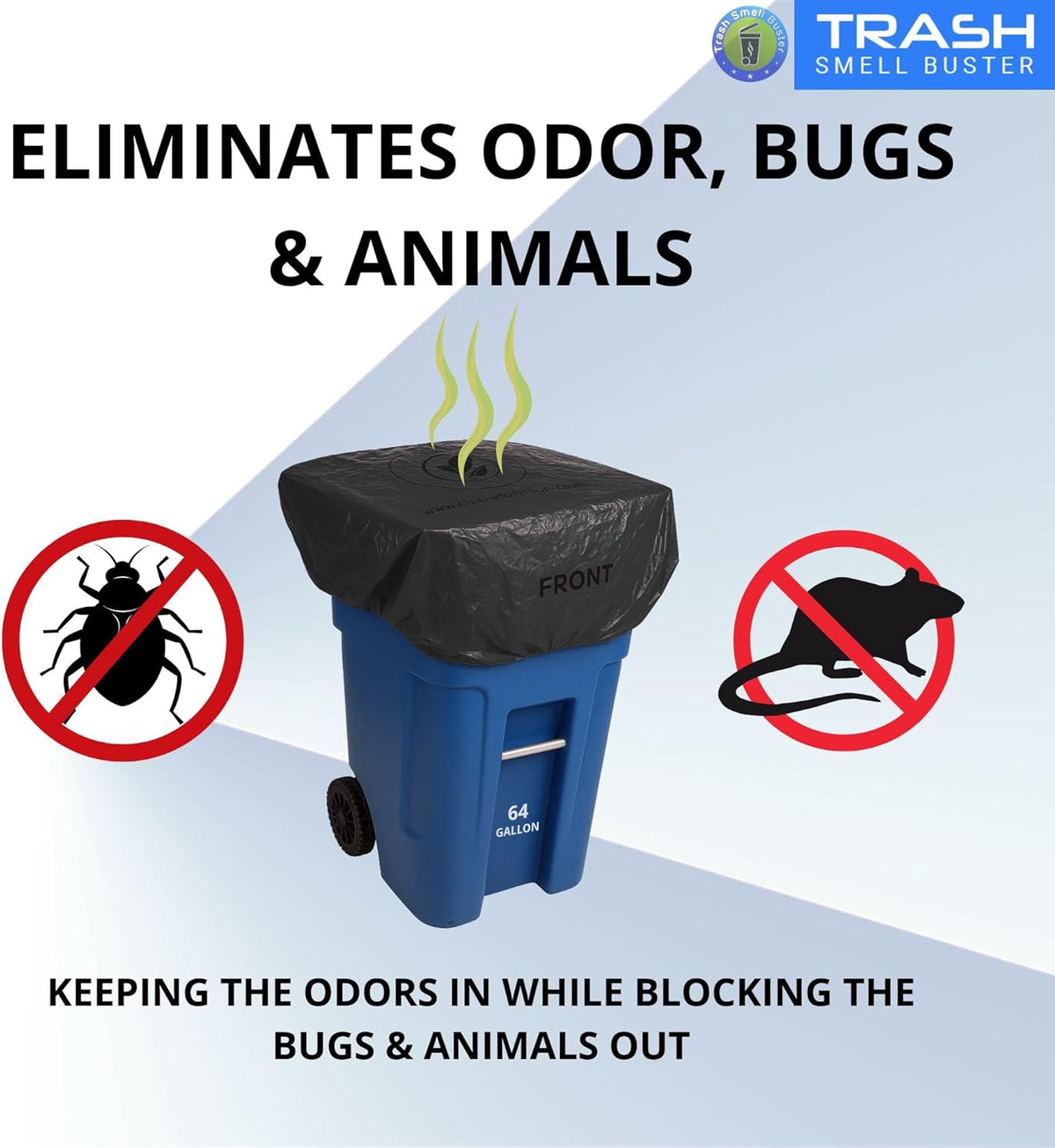 Outdoor Trash Can Cover Odor Eliminating Bag with Elastic Band Lemon Scented Durable 64 Gallon 3