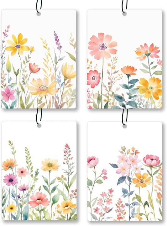 Watercolor Floral Car Air Freshener 4 Pcs, Rustic Cottagecore Flower Hanging Scents Air Freshener