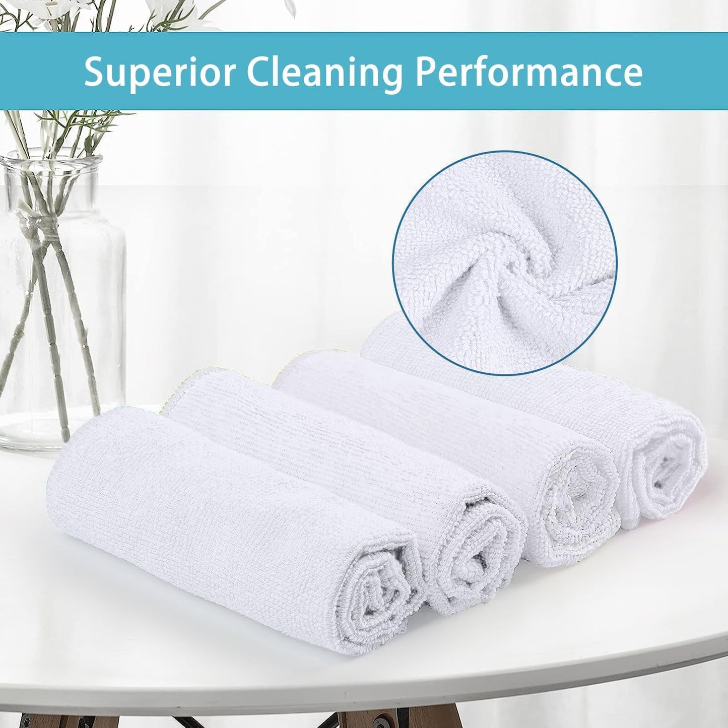 HOMEXCEL White Microfiber Cleaning Cloth, 100 Pack Cleaning Towels for Kitchen, Lint Free