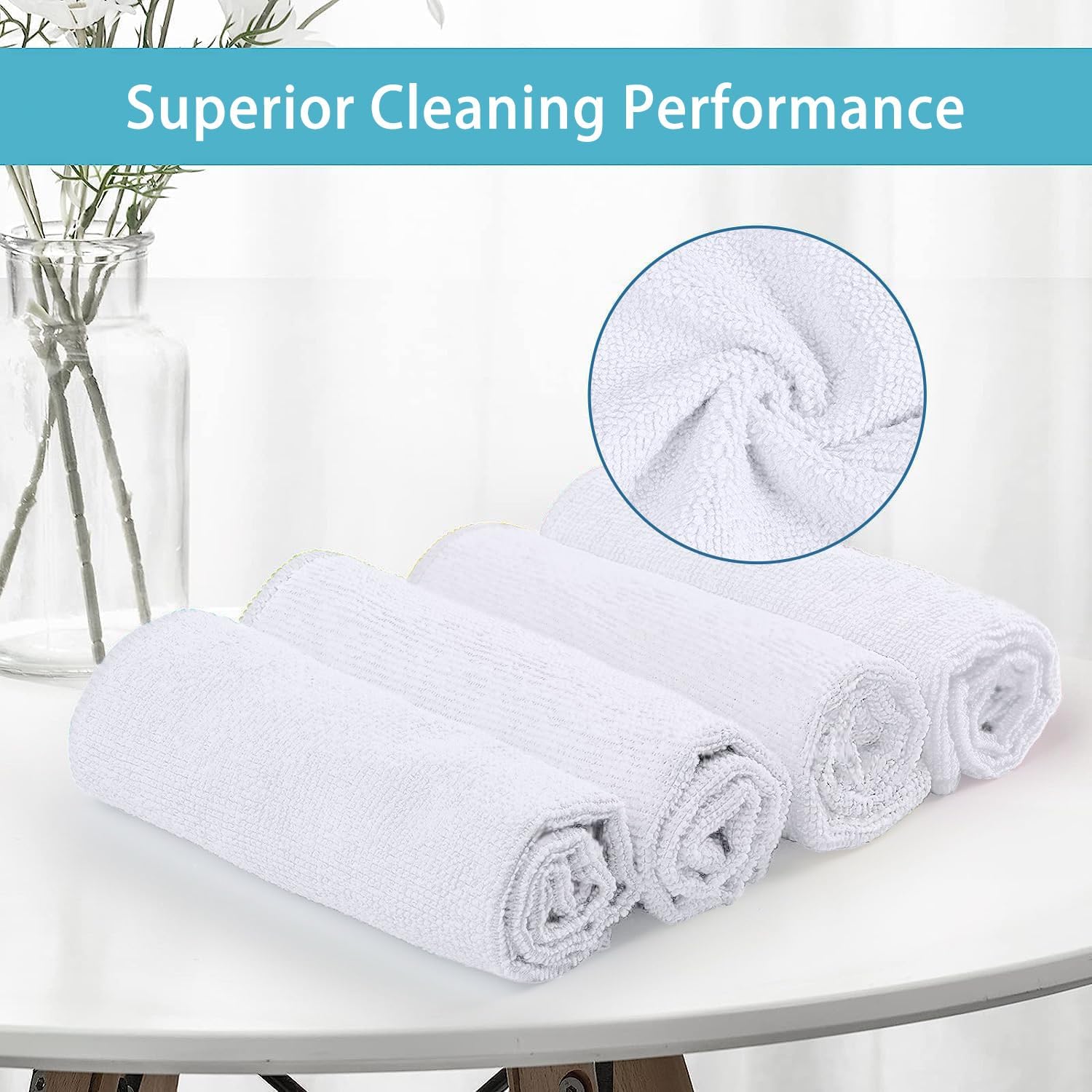 HOMEXCEL White Microfiber Cleaning Cloth, 100 Pack Cleaning Towels for Kitchen, Lint Free