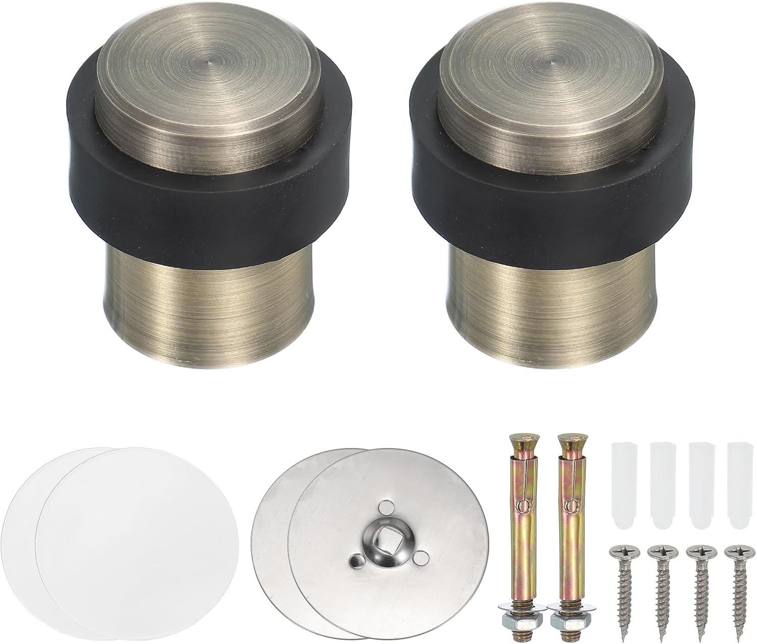PATIKIL 2Set Round Door Stoppers, 46mm Stainless Steel Door Stop Doorstop Wedge Metal Cylinder Self