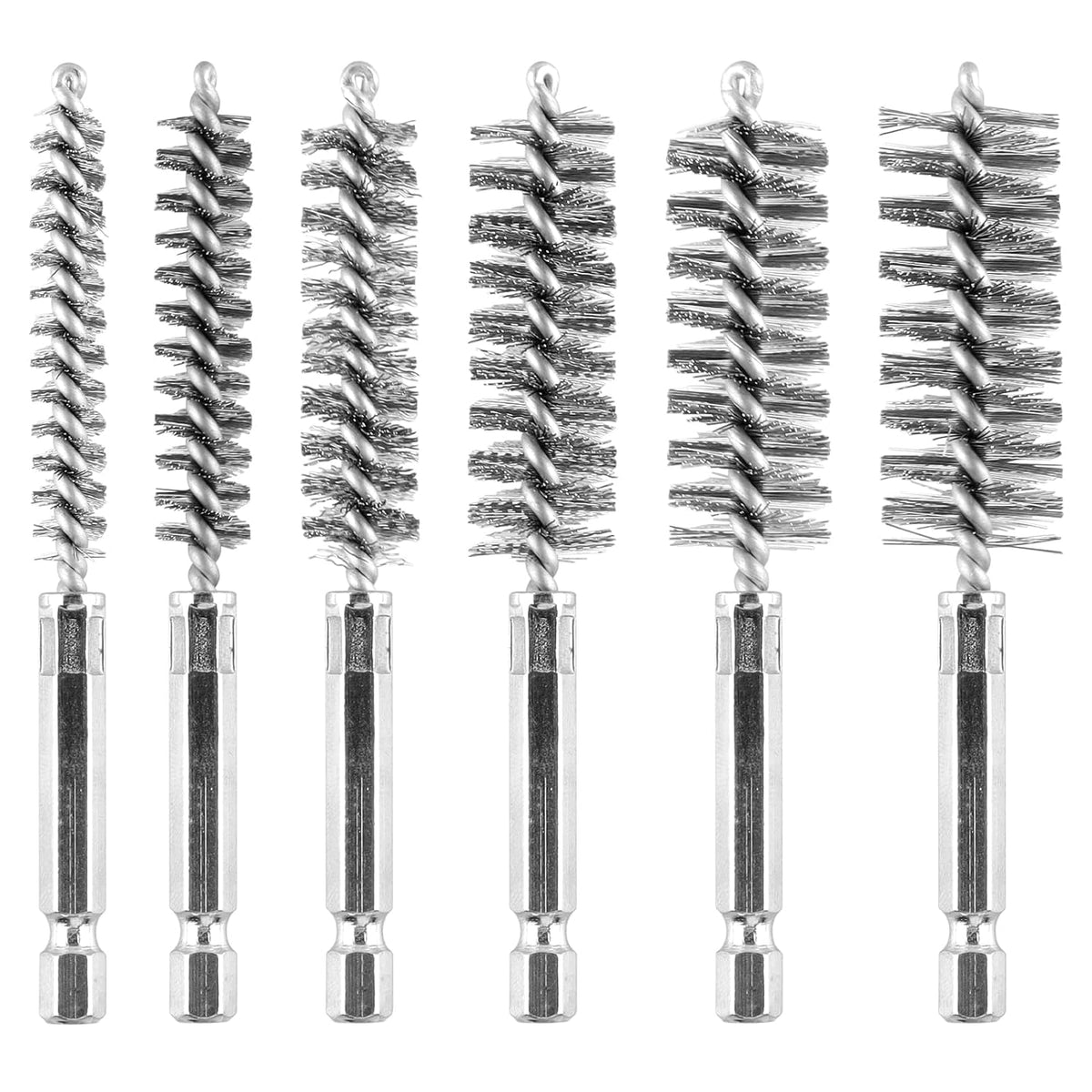6Pieces Wire Brush Drill Bore Cleaning Brushes Set,with 1/4 Inch Hex Shank Stainless Steel Wire