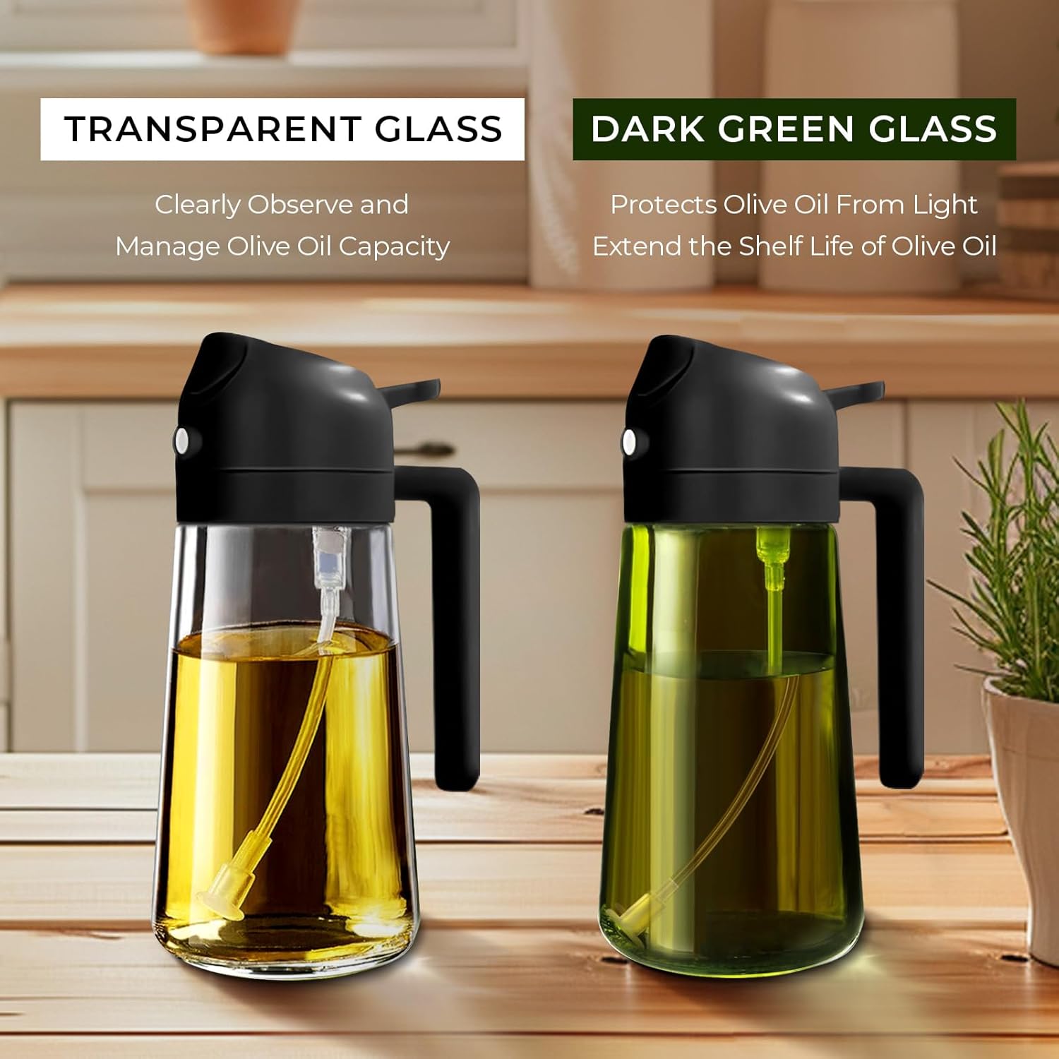 YARRAMATE 4Pcs 16oz/470ml Glass Olive Oil Sprayer Set with Stickers, Kitchen Gadgets, Including