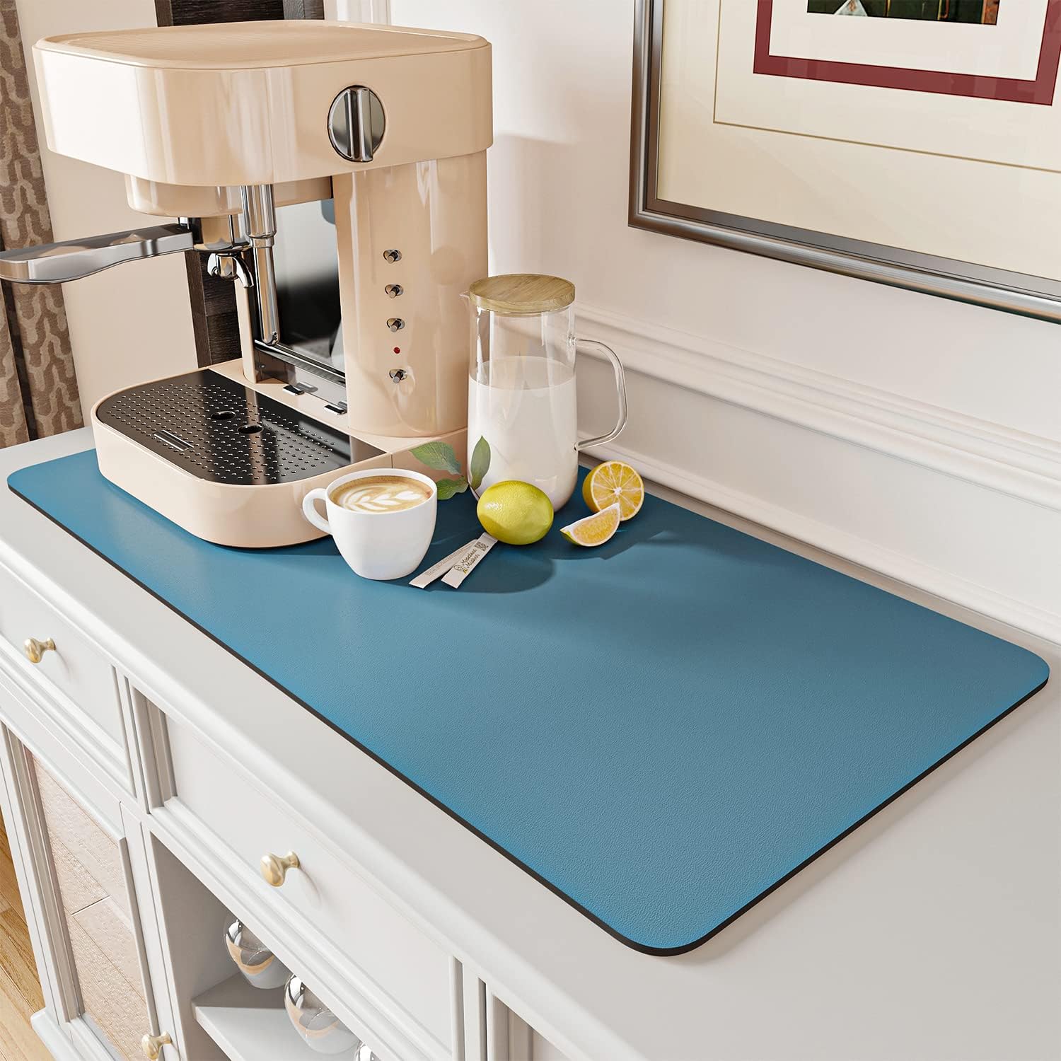 AMOAMI-Coffee Mat Hide Stain Rubber Backed Absorbent Dish Drying Mat for Kitchen Counter-Coffee Bar