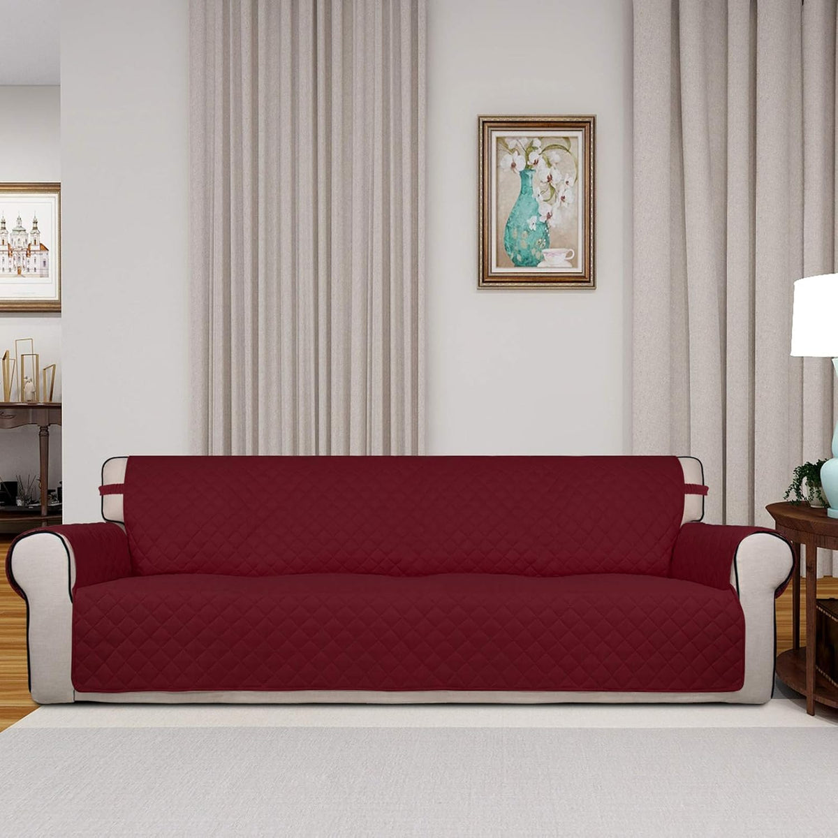 PureFit Reversible Quilted Sofa Cover, Water Resistant Slipcover Furniture Protector, Washable