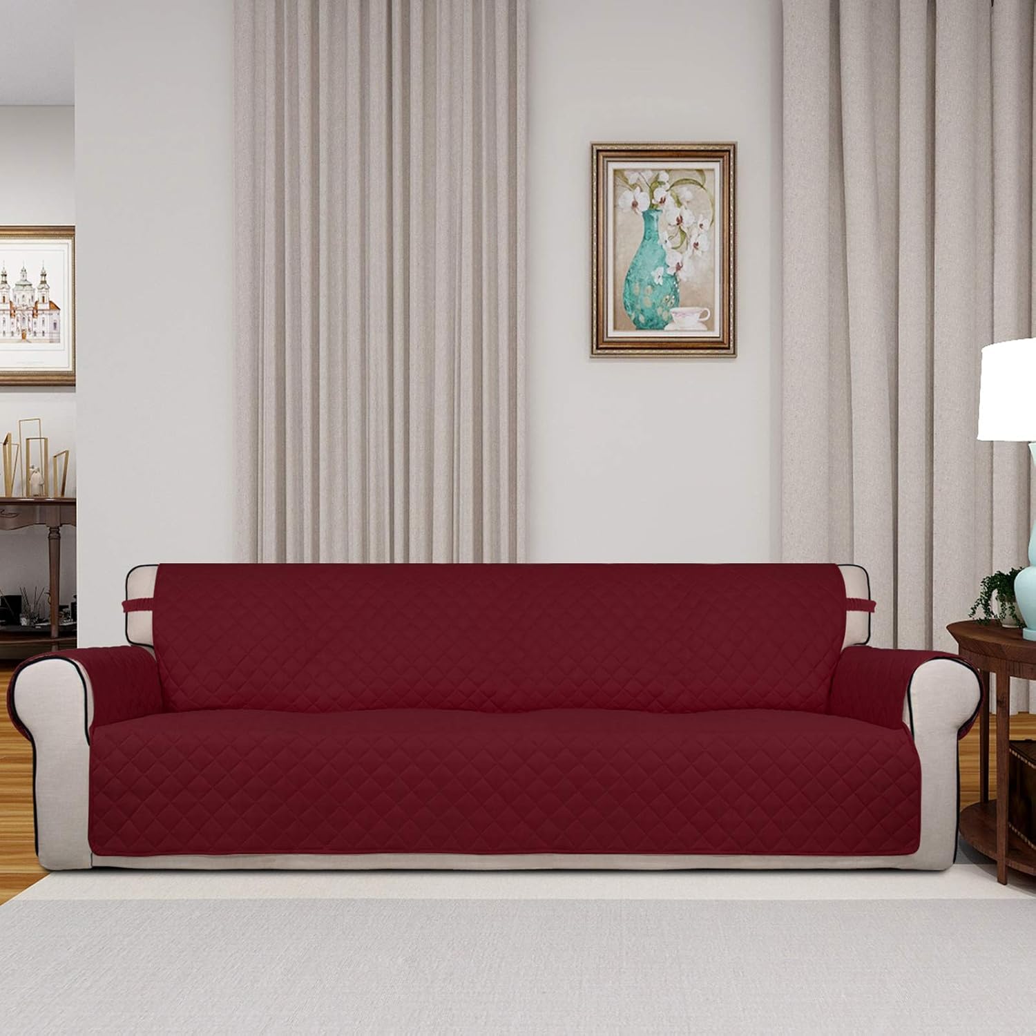 PureFit Reversible Quilted Sofa Cover, Water Resistant Slipcover Furniture Protector, Washable