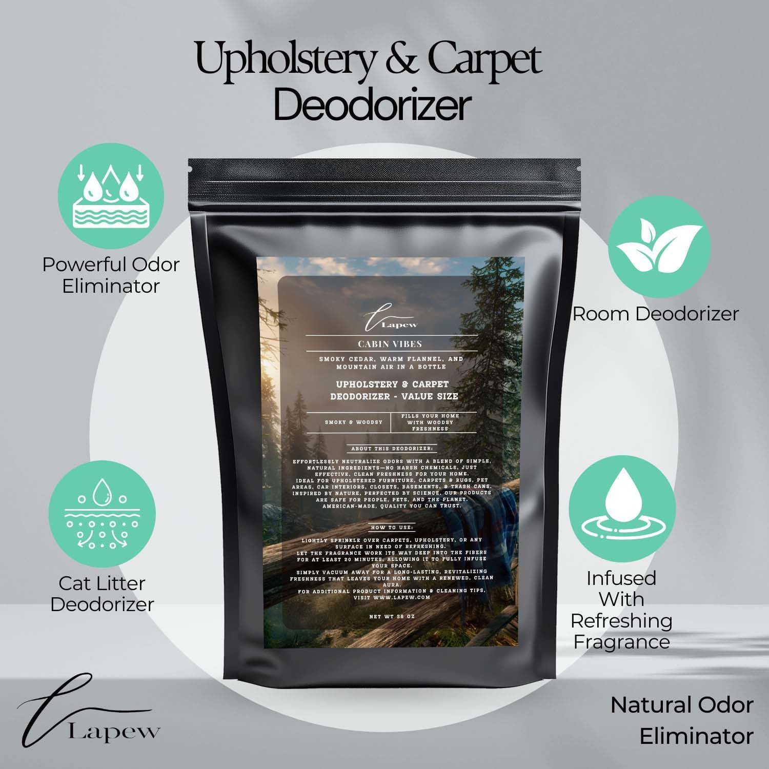 Cabin Vibes Carpet Freshener Powder Refill 36 oz | Powerful Odor Eliminator for Home | Upholstery