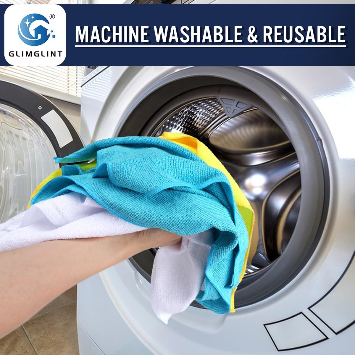 GLIMGLINT Microfiber Cleaning Cloth, 12 Pack Cleaning Rags, Cleaning Towels with 3 Color Assorted