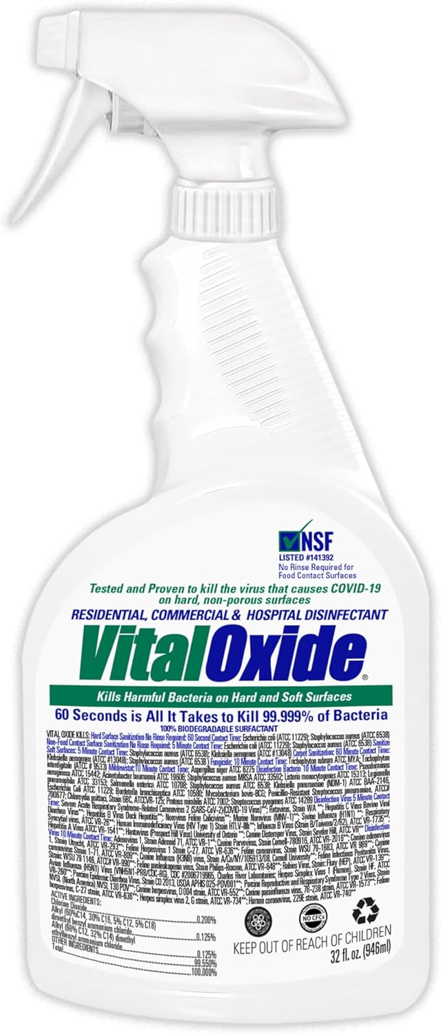 Vital Oxide Disinfectant, Deodorizer, Cleaner, Food-Contact Sanitizer, Virucide –(EPA registration