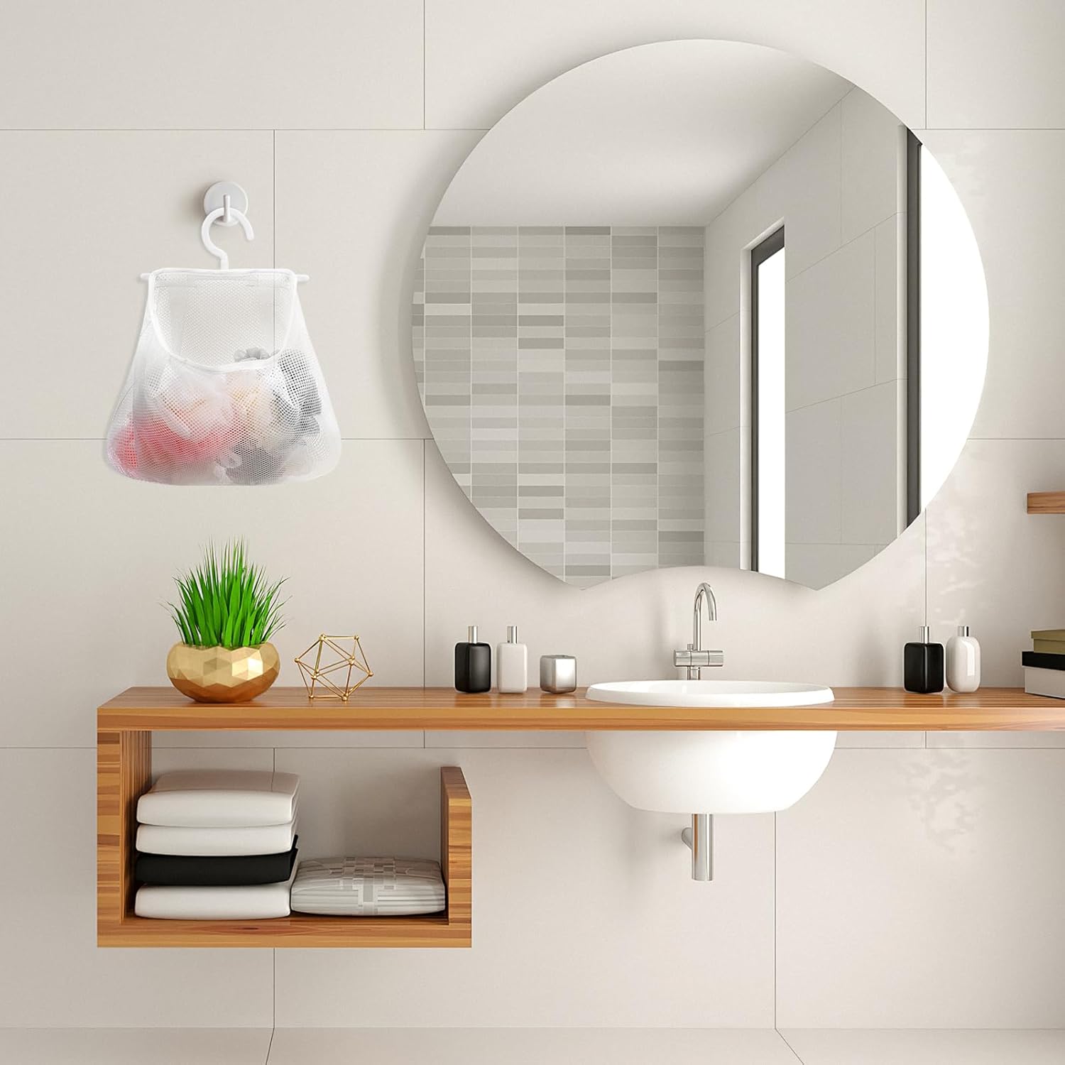 Cabilock 2pcs Multi-functional Hanging Mesh Bag Breathable Laundry Storage Bag for Bathroom Kitchen