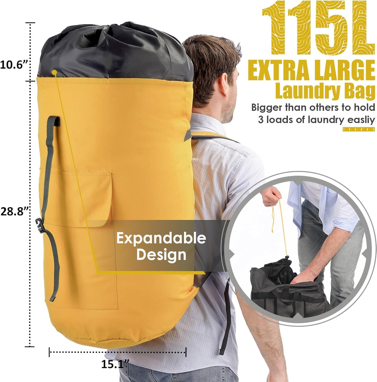 Laundry Bag, Extra Large Laundry Bags for College, Laundry Bag with Straps, Dorm Room Essentials