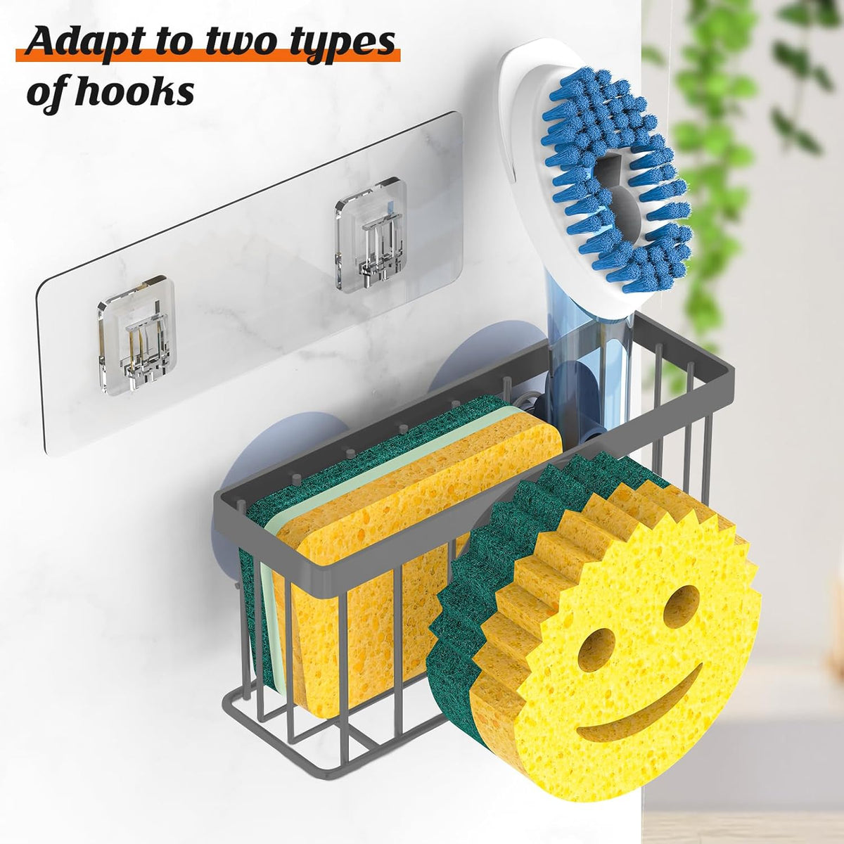 Sponge Holder Smiley Face,Sink Caddy for Kitchen Sink,Sponge Holder with 2 PCS Suction Cups/1 PCS