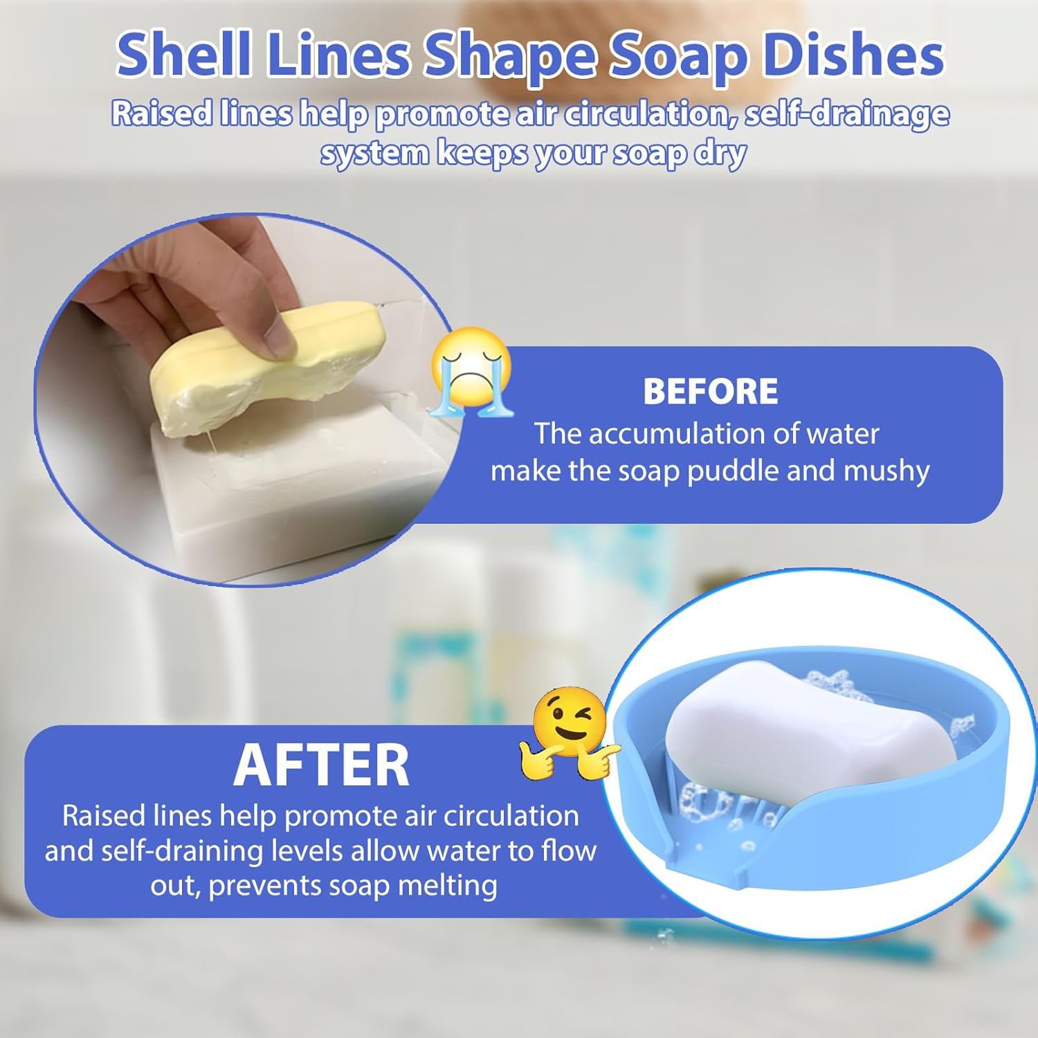 Self Draining Soap Dish, Silicone Suction Cup Soap Holder Tray Savers Container Sponge Holder for