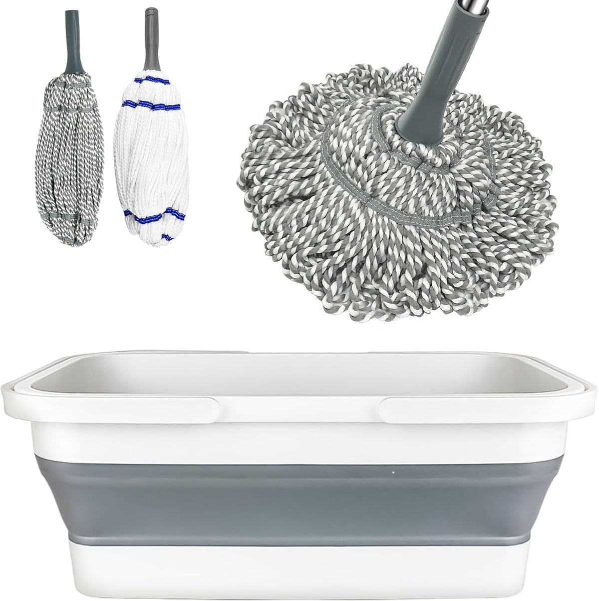 Self Wringing Mop with Bucket- Easy Squeeze Twist Mop with 52.5 Inch Long Handle, Heavy Duty for