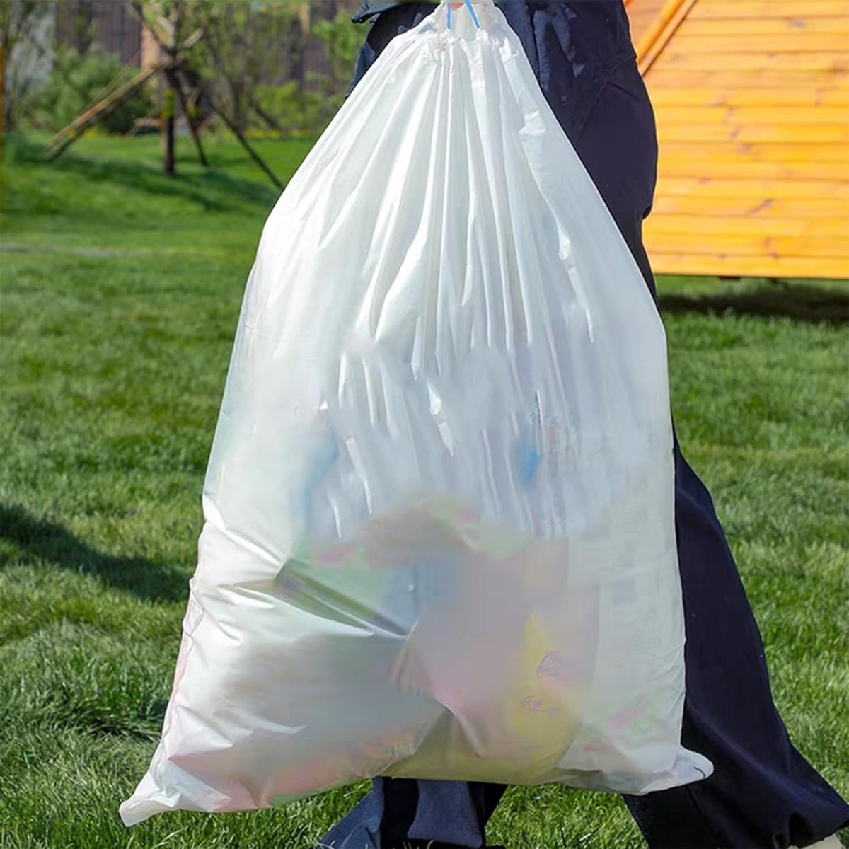15 Gallon white drawstring trash bags, No tear open large floral scent garbage bag,Ultra thickened